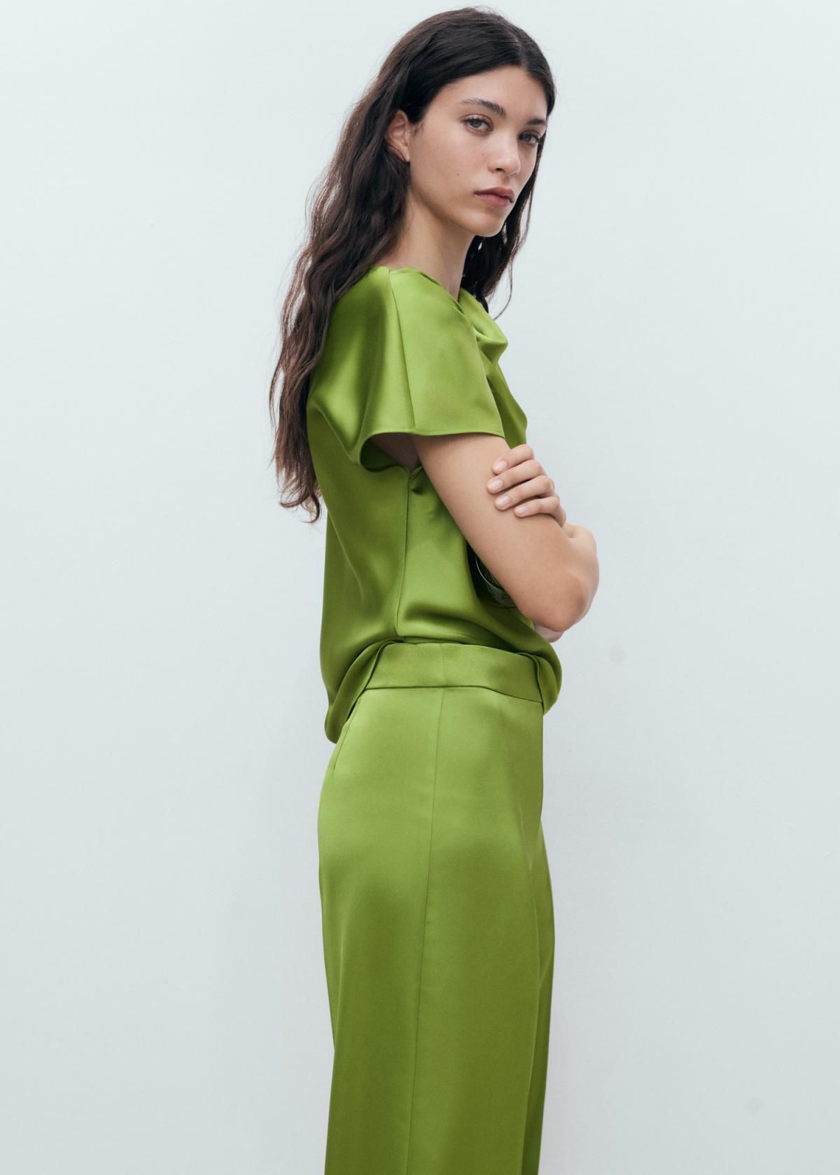 망고 새틴 스트레이트 롱 슬랙스 팬츠 17061125 VERDE - 상세 이미지 4