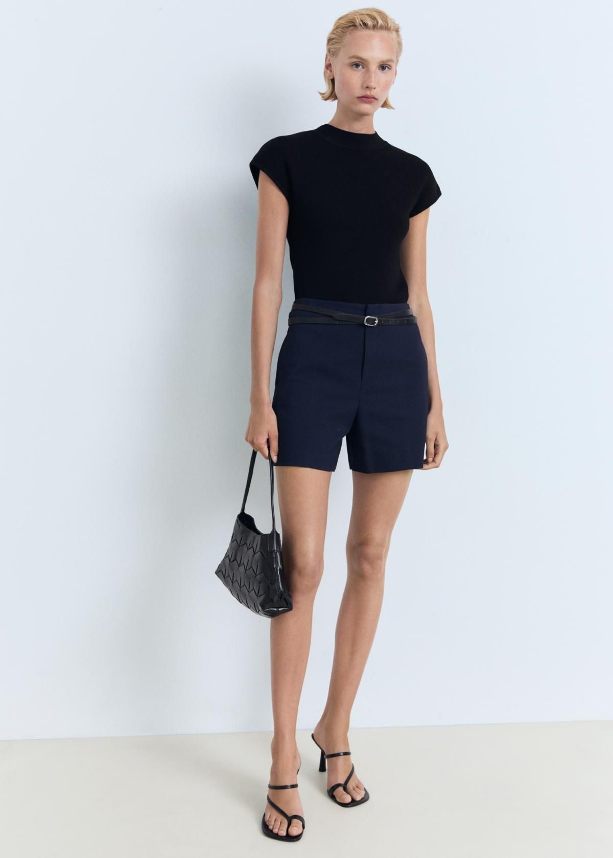 망고 오피스 하이웨이스트 테일러드 반바지 17081155 AZUL MARINO - 상세 이미지 3