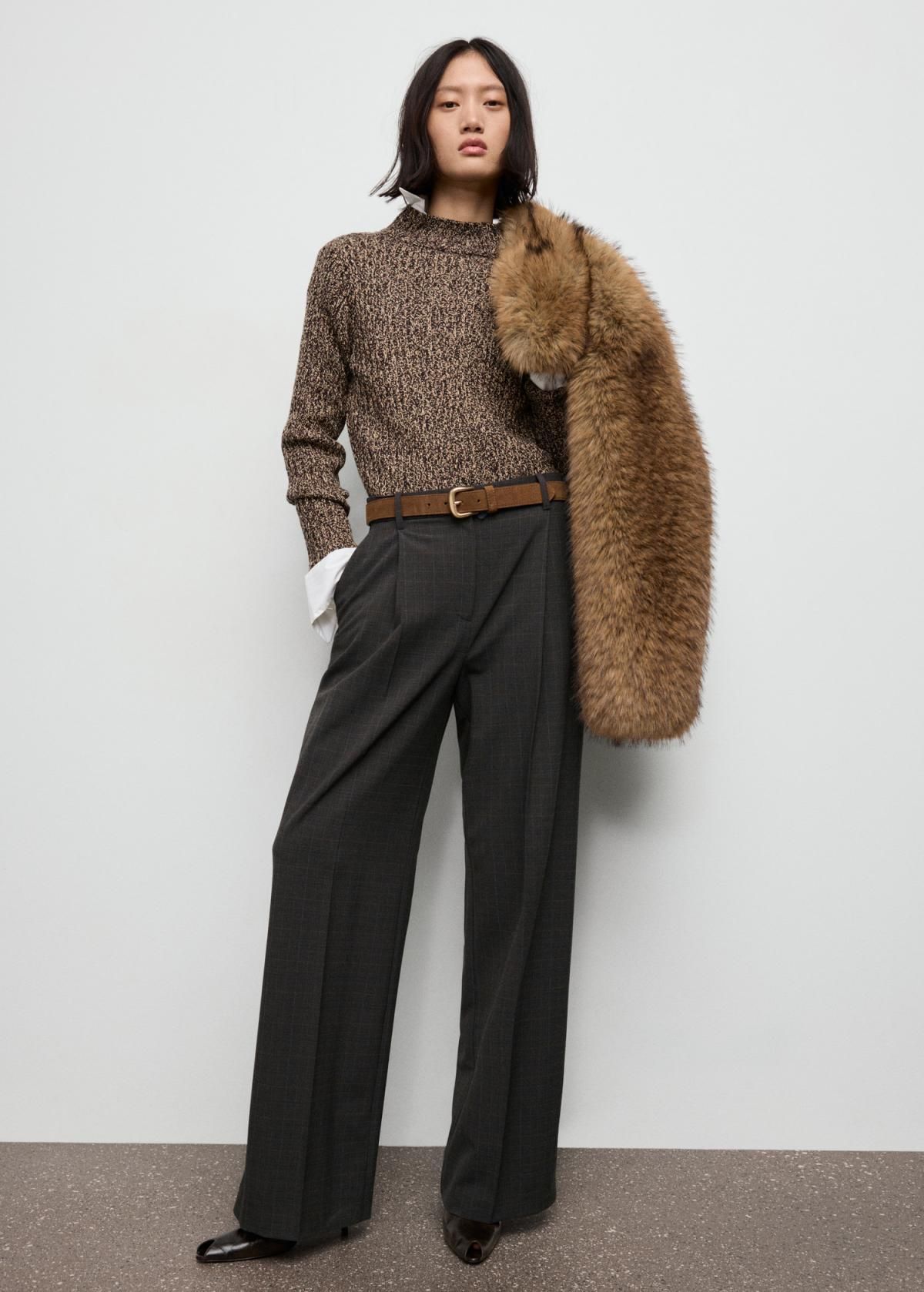 망고 체크 플리츠 와이드 슬랙스 팬츠 17087792 MARRON - 상세 이미지 2