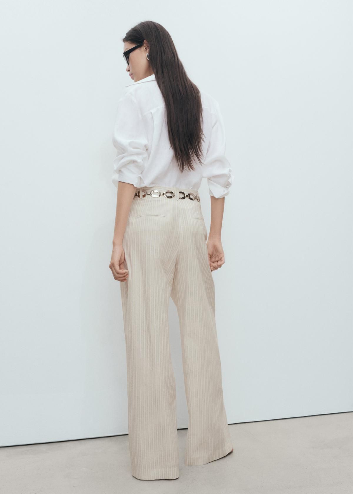 망고 스트라이프 와이드 팬츠 코튼 하이웨이스트 17022537 GRIS CLARO/PASTEL - 상세 이미지 3