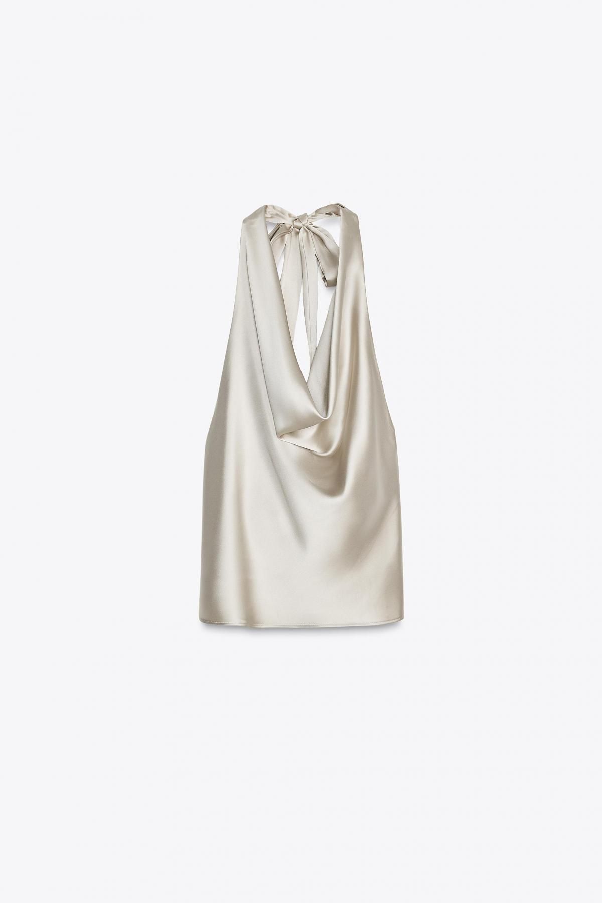 자라 샤이니 새틴 홀터넥 민소매 블라우스 3067/016 GREY / BEIGE - 상품 이미지