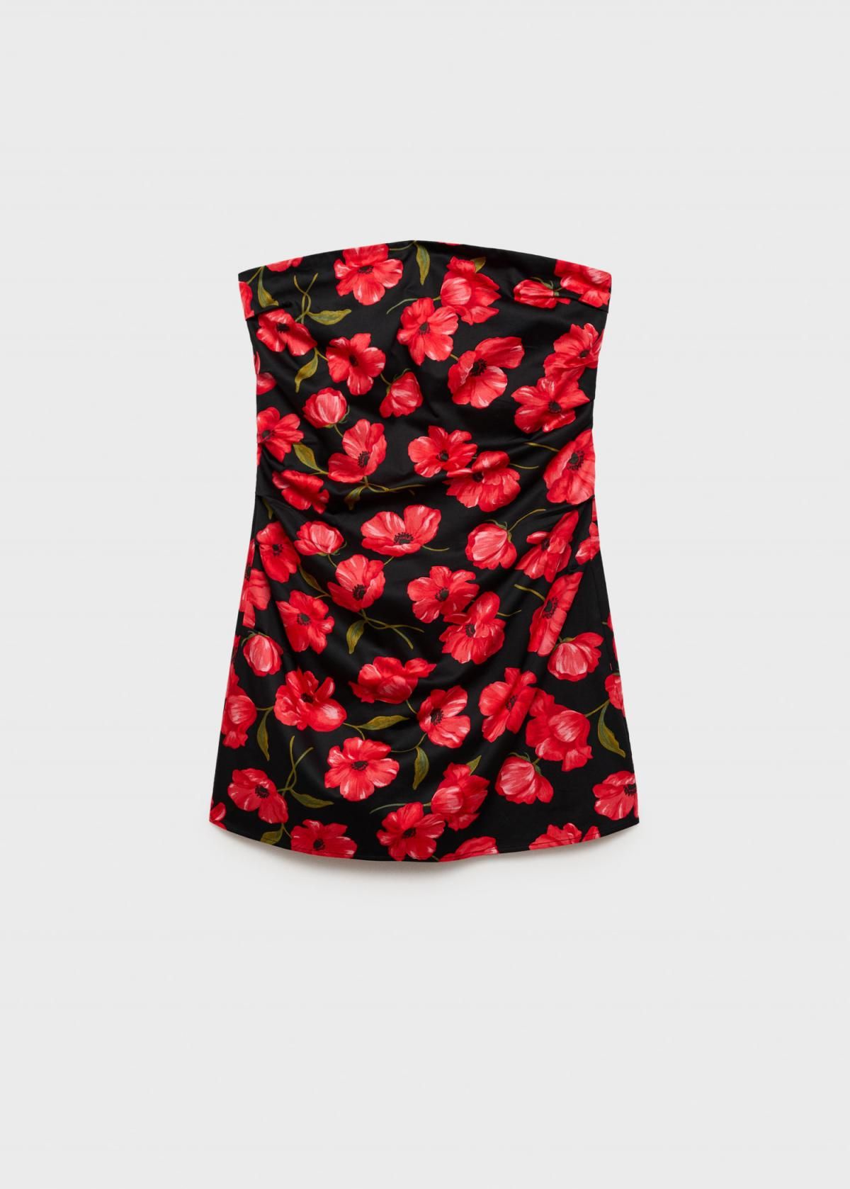 망고 플라워 오프숄더 미니 원피스 슬림핏 코튼 17042537 NEGRO - 상품 이미지