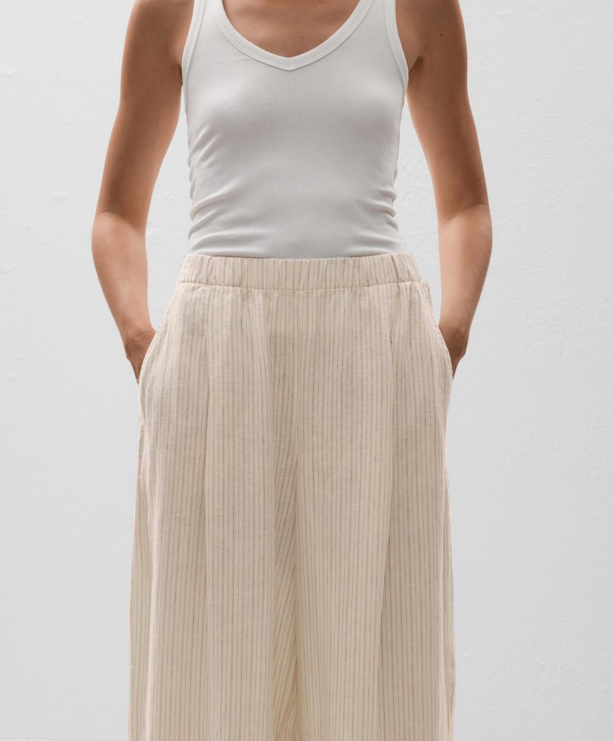 오이쇼 린넨 스트라이프 와이드 팬츠 3364/873 PALEECRU - 상세 이미지 3