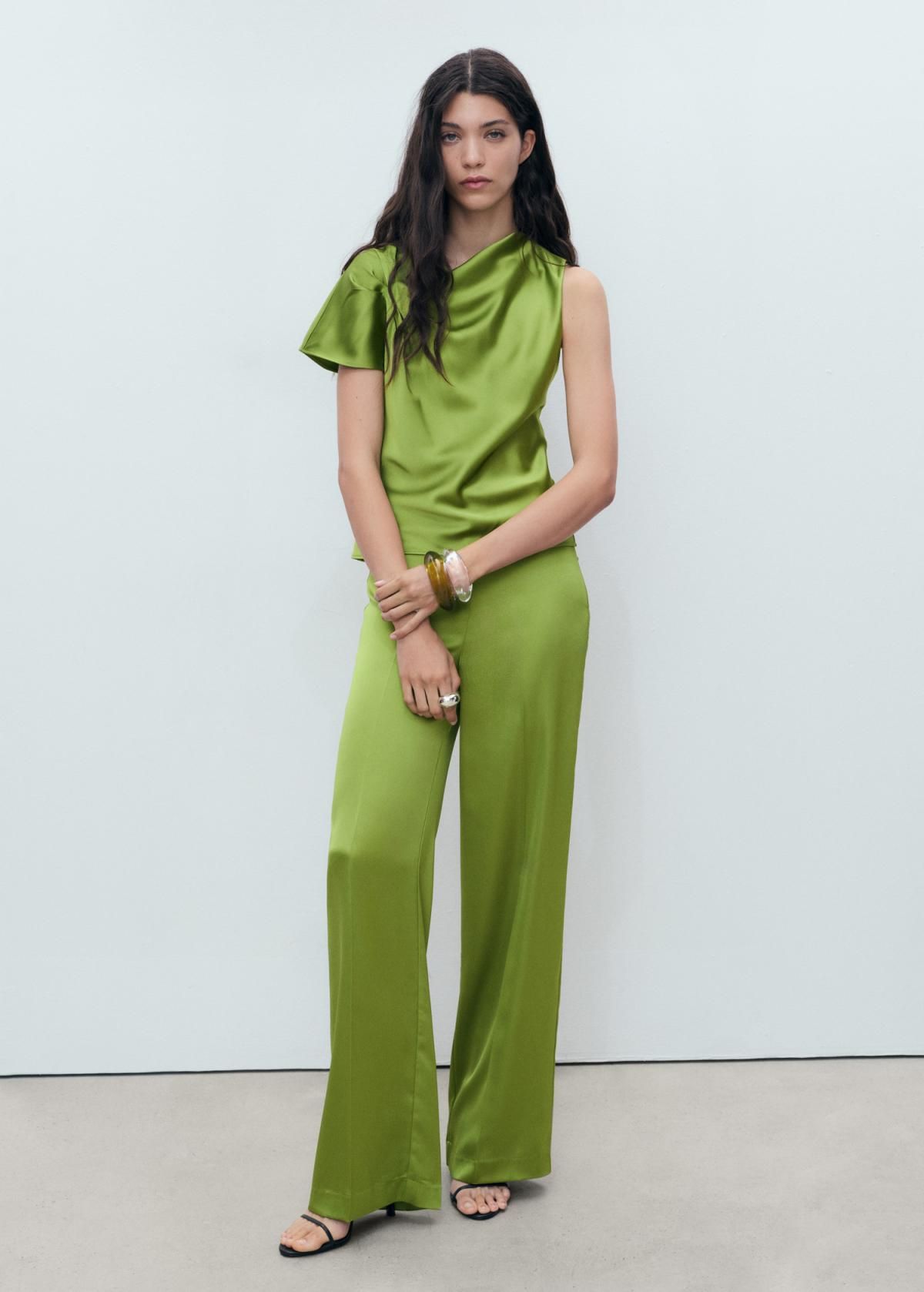 망고 새틴 스트레이트 롱 슬랙스 팬츠 17061125 VERDE - 상세 이미지 2