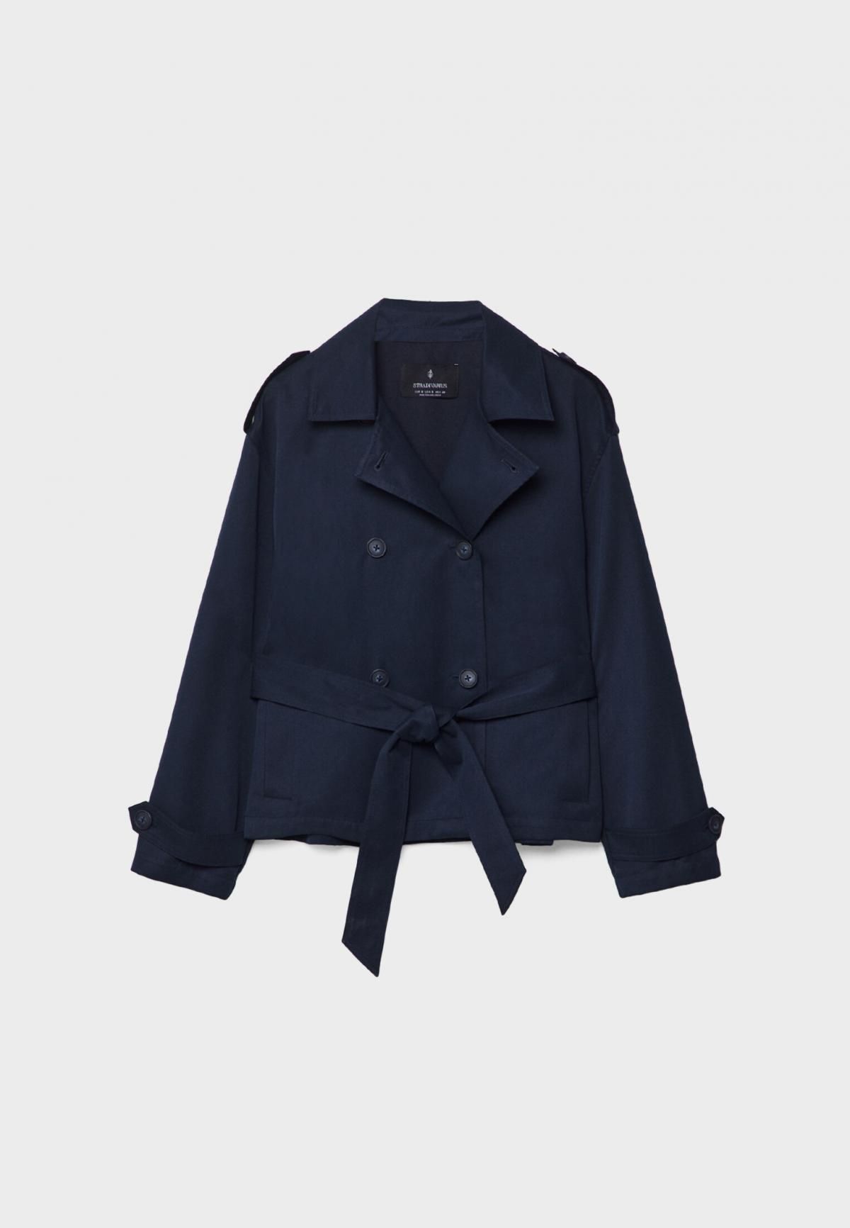 스트라디바리우스 트렌디 네이비 더블버튼 숏 트렌치코트 벨트 1728/471 NAVY BLUE - 메인 이미지