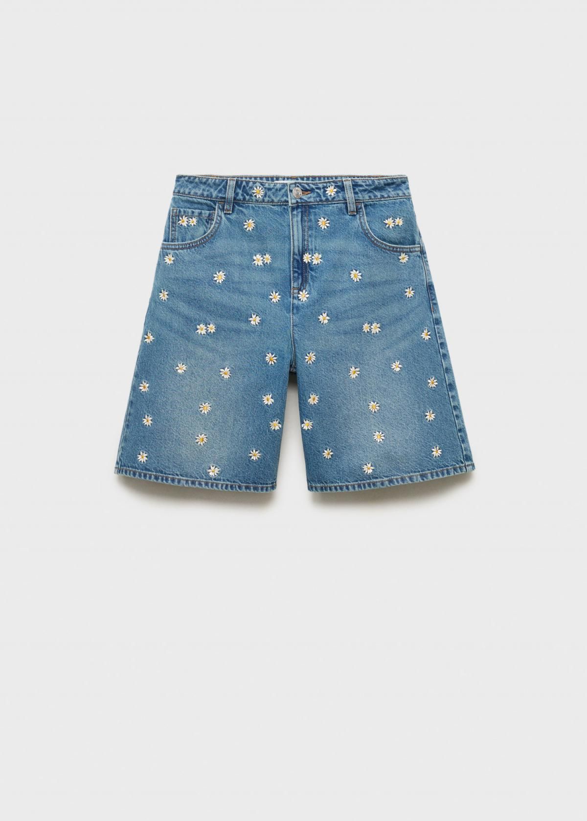 망고 플로럴 자수 데님 버뮤다 팬츠 17081288 AZUL MEDIO - 상품 이미지