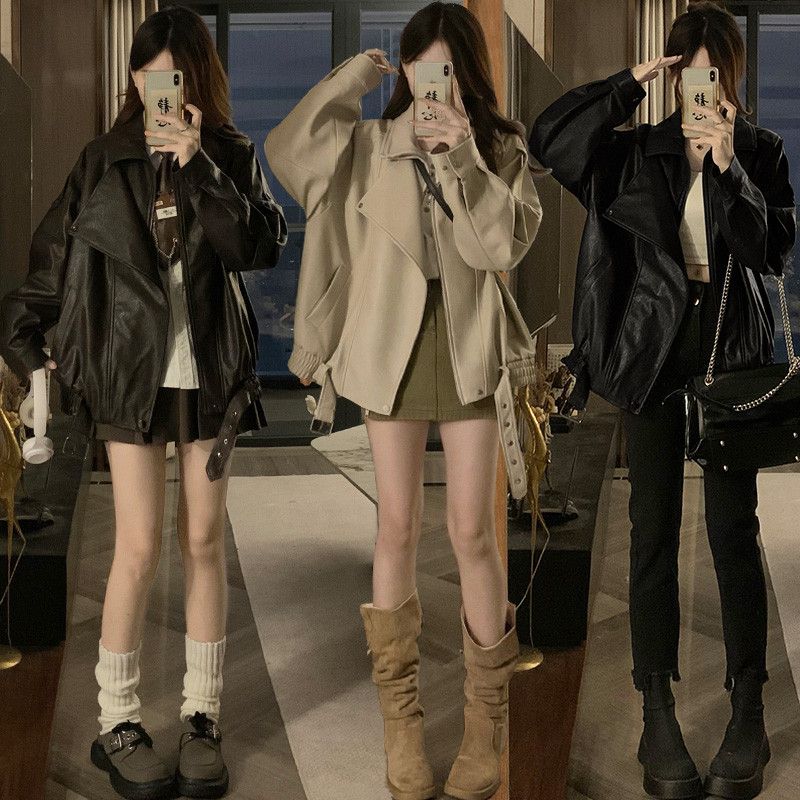가을 여성 라이더 가죽자켓 트렌디한 스탠드 칼라 PU 소재로 스타일리시한 빈티지 무드 데일리 자켓 - 상세 이미지 5