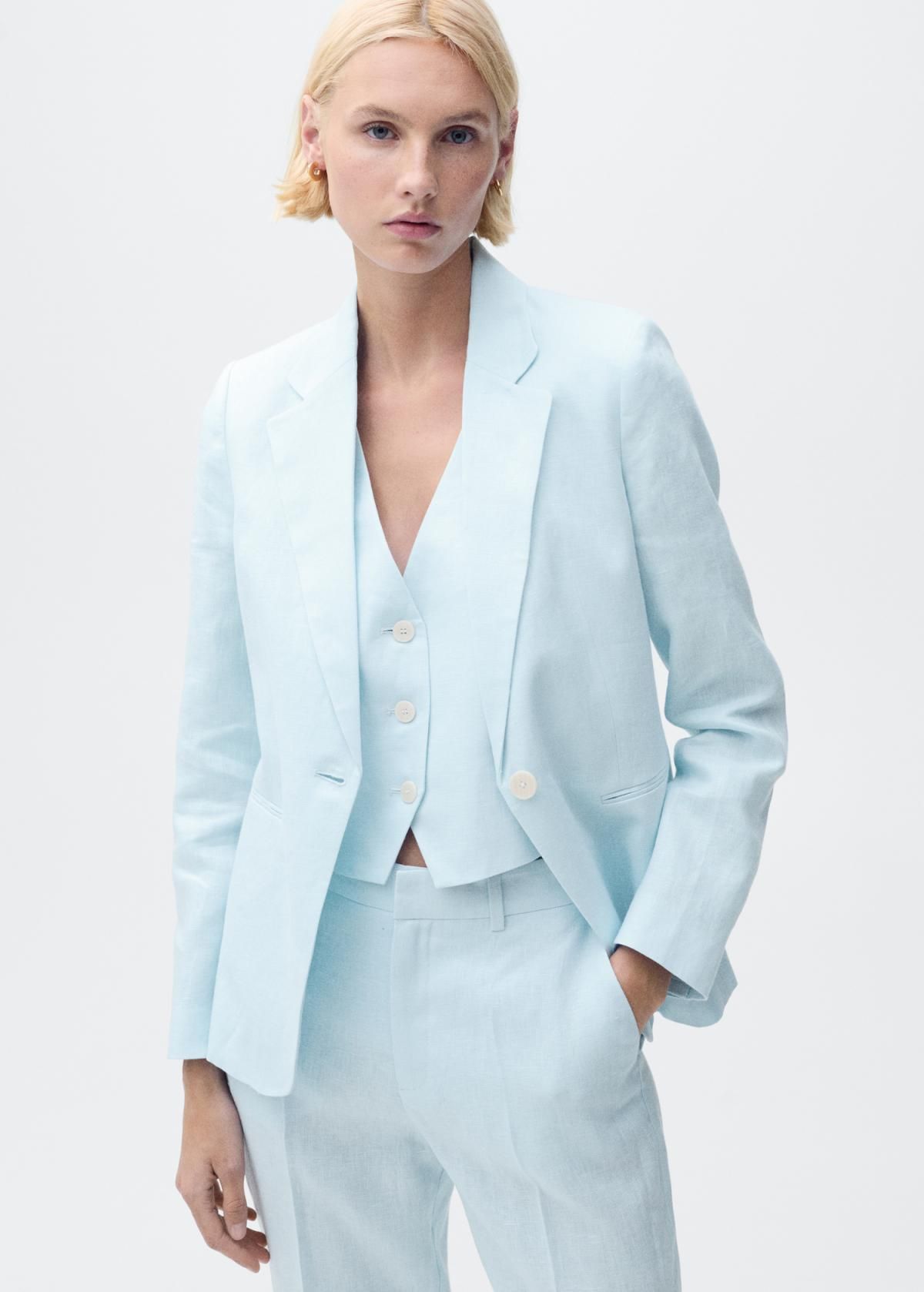 망고 린넨 테일러드 재킷 라이트블루 싱글버튼 87077162 AZUL CELESTE - 상세 이미지 2
