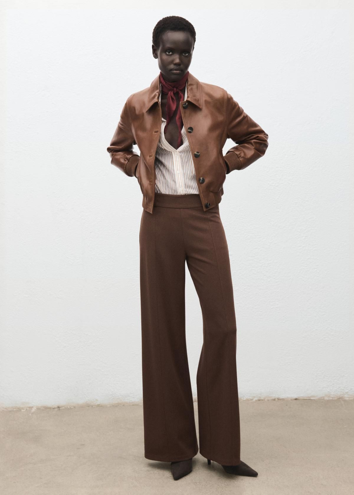 망고 트렌디 브라운 하이웨이스트 와이드 팬츠 17095818 MARRON MEDIO - 상세 이미지 2