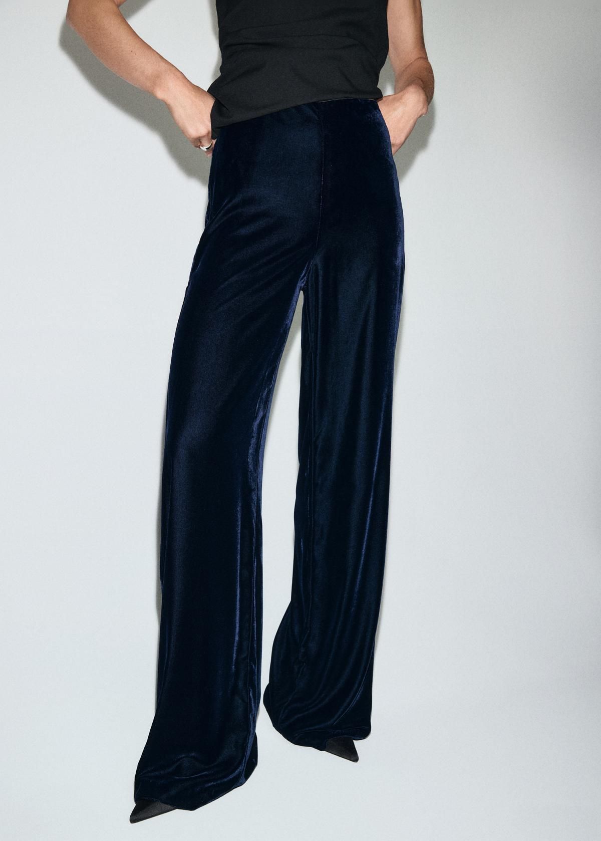 망고 파티 벨벳 와이드 정장 팬츠 17089115 AZUL MARINO - 상품 이미지