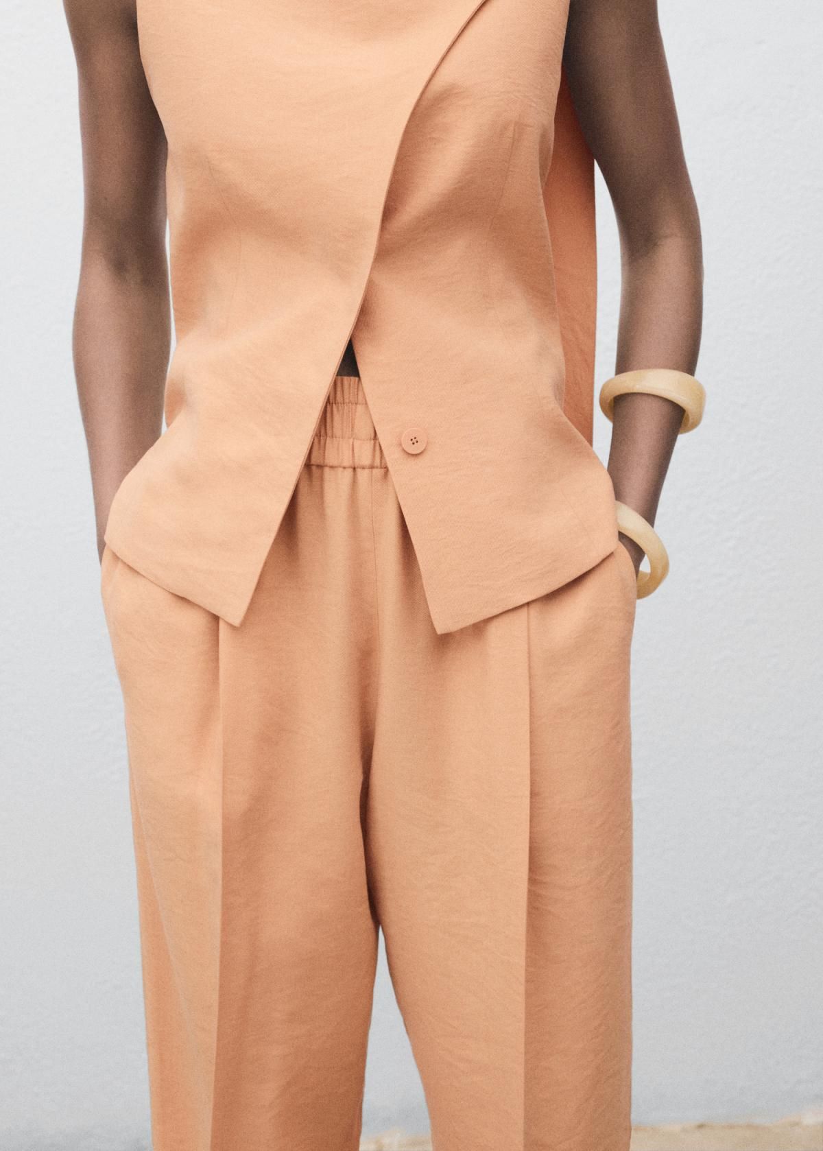 망고 테크니컬 라이트오렌지 와이드핏 라이오셀 밴딩 팬츠 17094145 NUDE - 상세 이미지 4