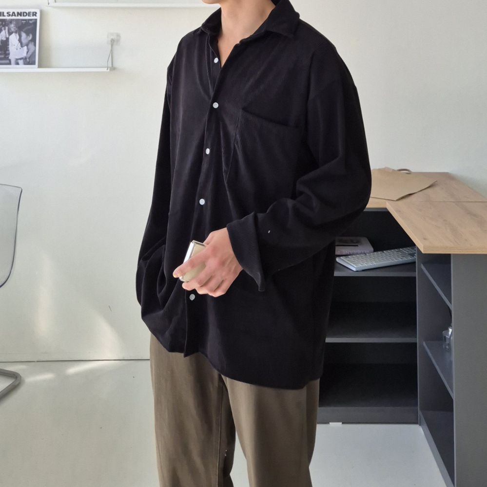 남자 코듀로이 셔츠 기모 가을 겨울 골덴 남방 남자 셔츠 - 상세 이미지 2