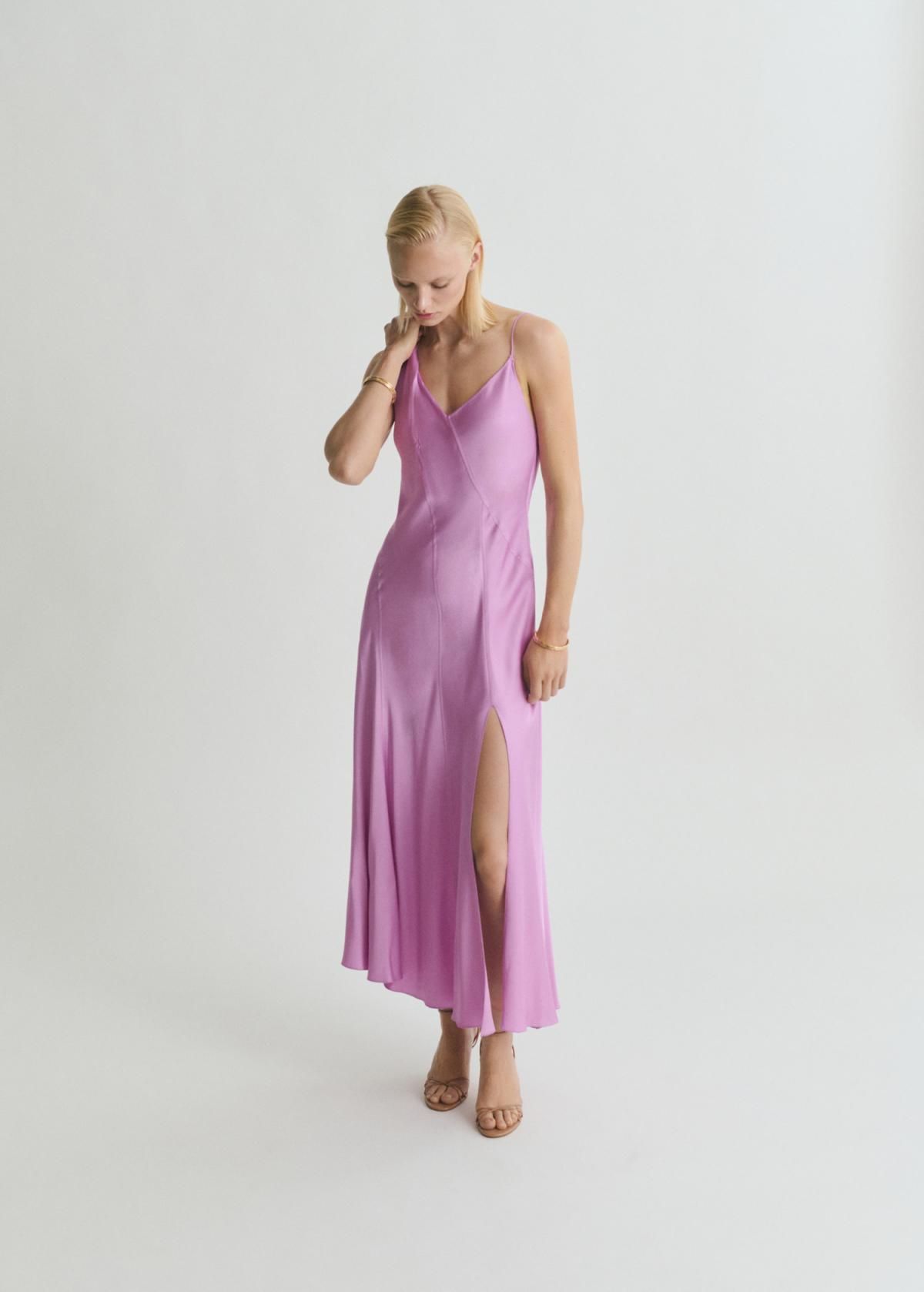 망고 새틴 비대칭 롱 원피스 87009093 MORADO CLARO/PASTEL - 상세 이미지 3