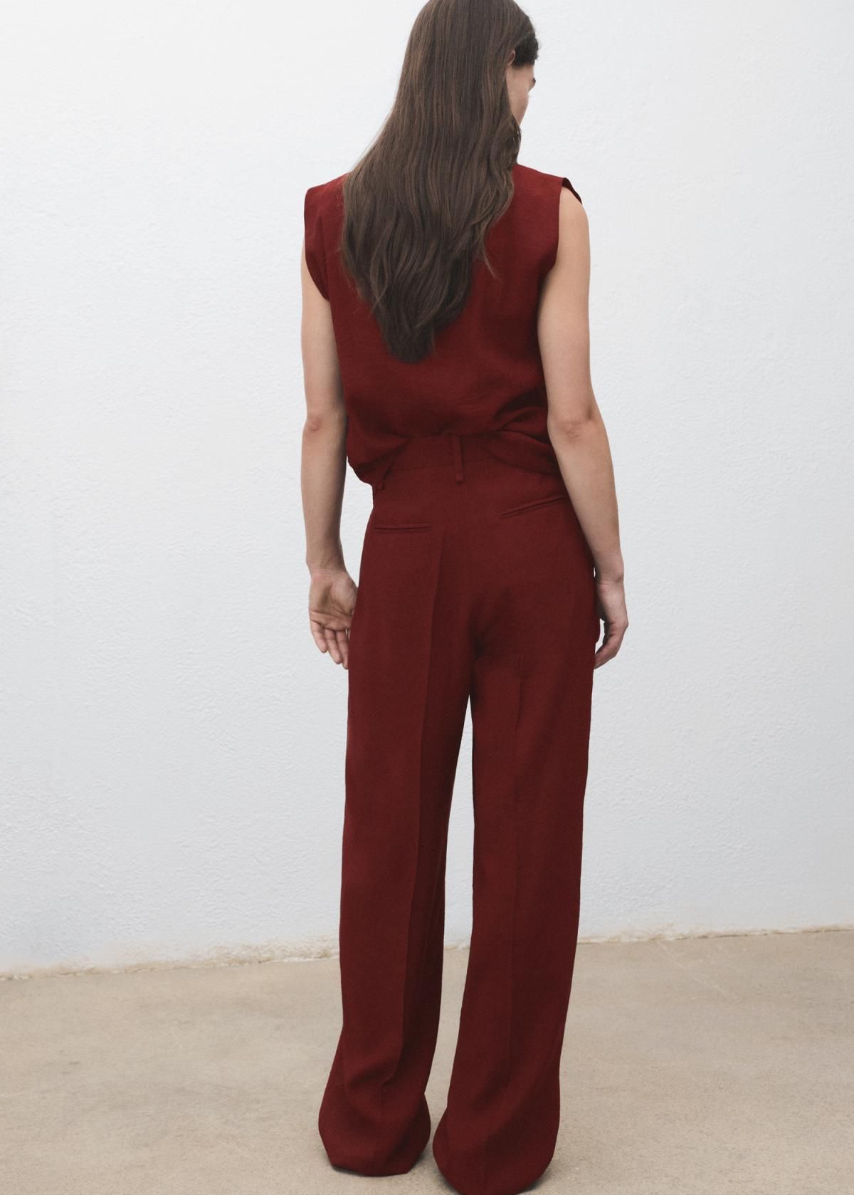 망고 버건디 하이웨이스트 테일러드 와이드 슬랙스 팬츠 17054143 ROJO MEDIO - 상세 이미지 3