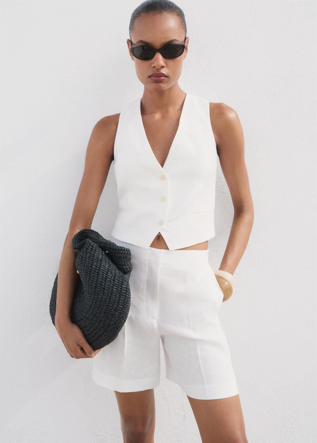 망고 스트레이트 미드라이즈 리넨 반바지 17091248 BLANCO ROTO - 상세 이미지 5