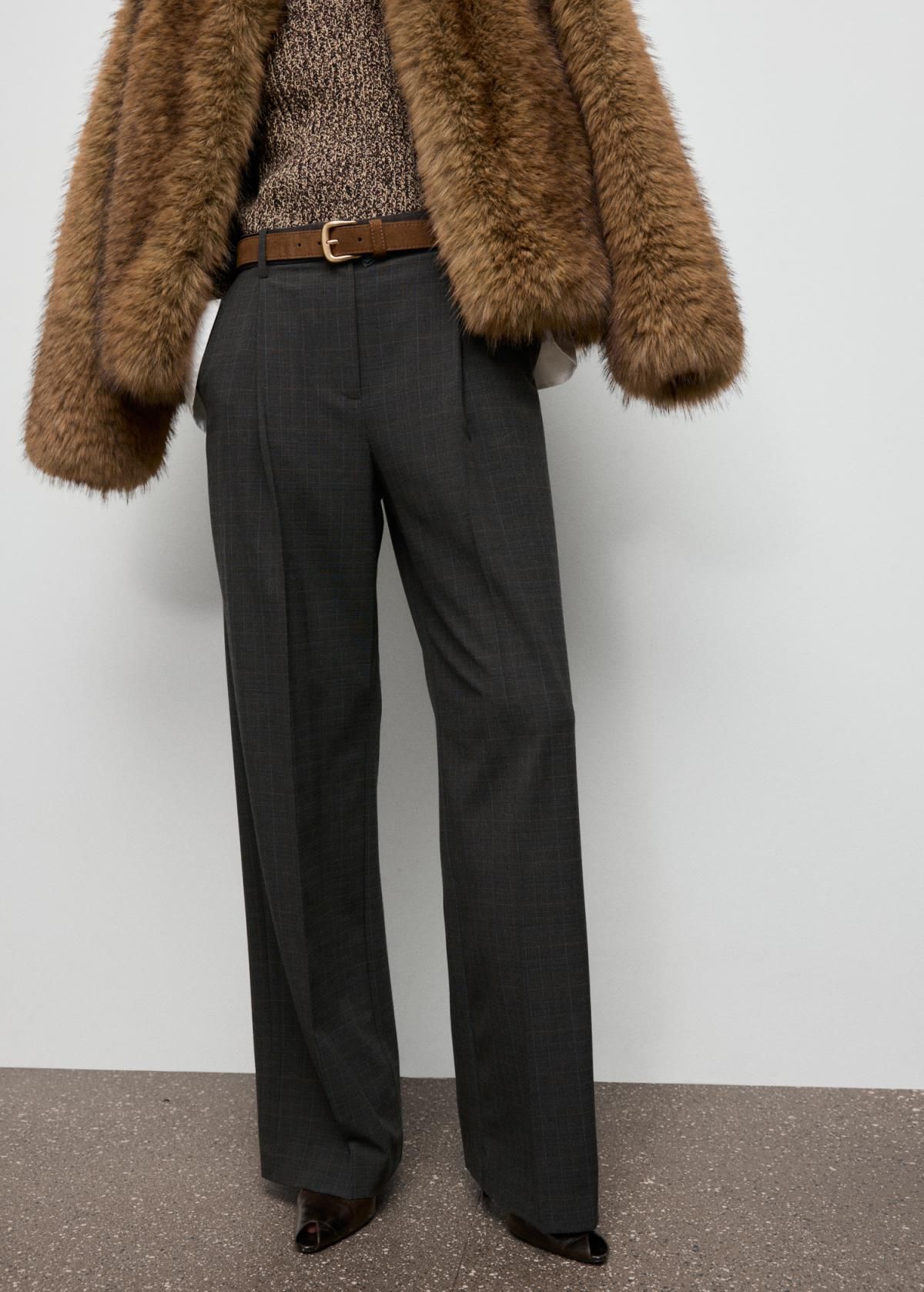 망고 체크 플리츠 와이드 슬랙스 팬츠 17087792 MARRON - 상품 이미지