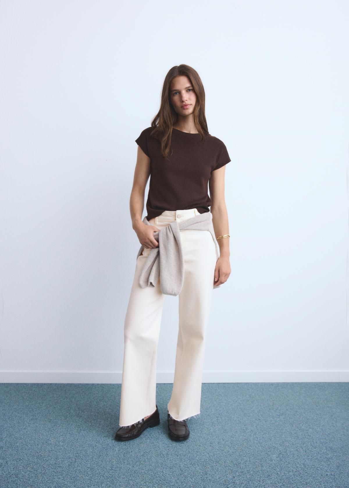 망고 하이웨이스트 와이드핏 코튼 데님 팬츠 17021187 BLANCO ROTO - 상세 이미지 2