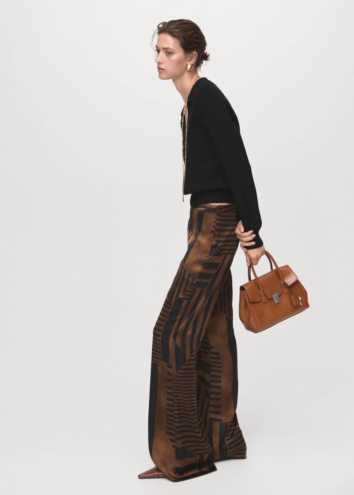 망고 새틴 스트라이프 하이웨이스트 와이드 팬츠 17065828 MARRON - 상세 이미지 5