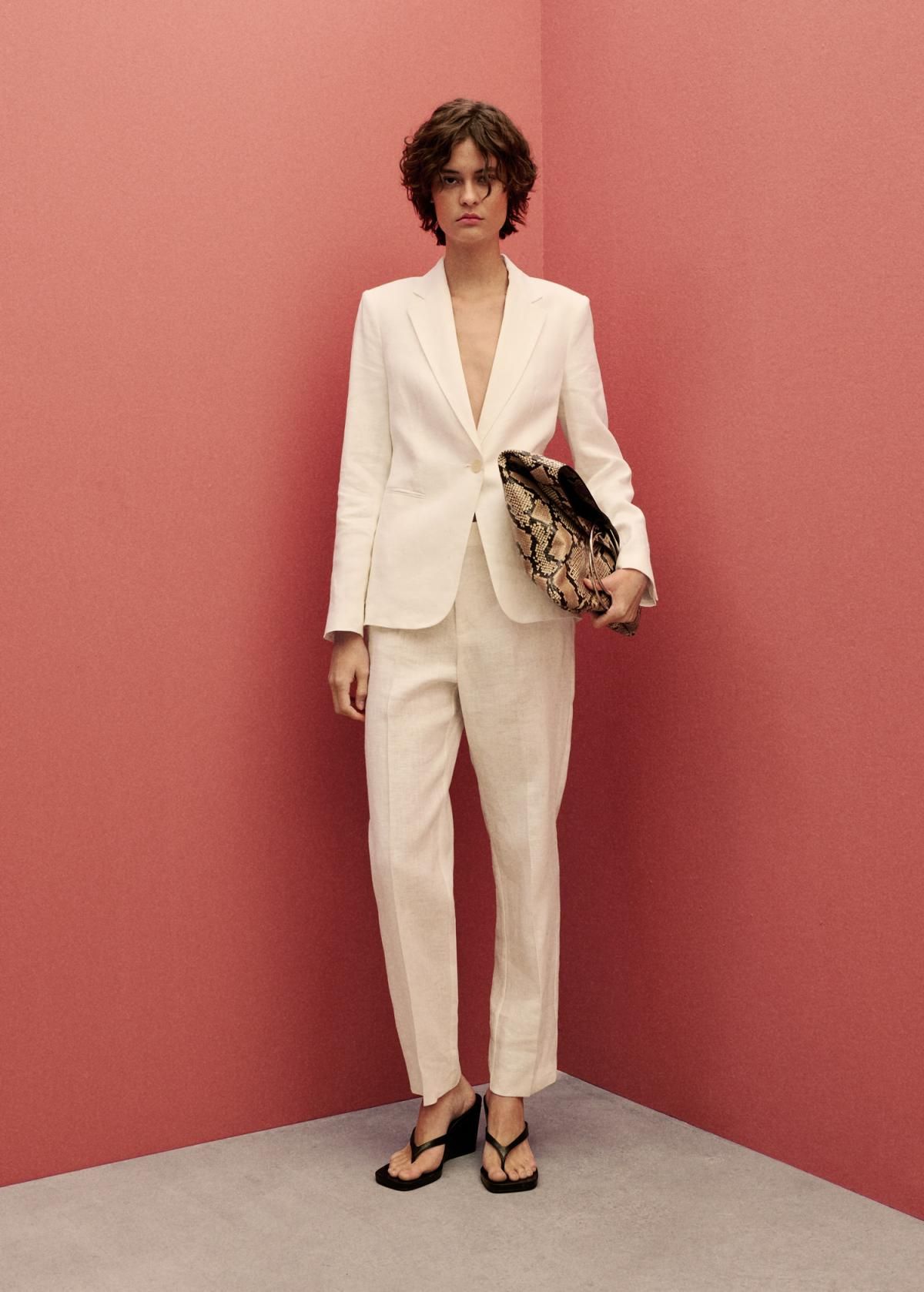 망고 린넨 하이웨이스트 테일러드 슬랙스 팬츠 87087162 BLANCO ROTO - 상세 이미지 2