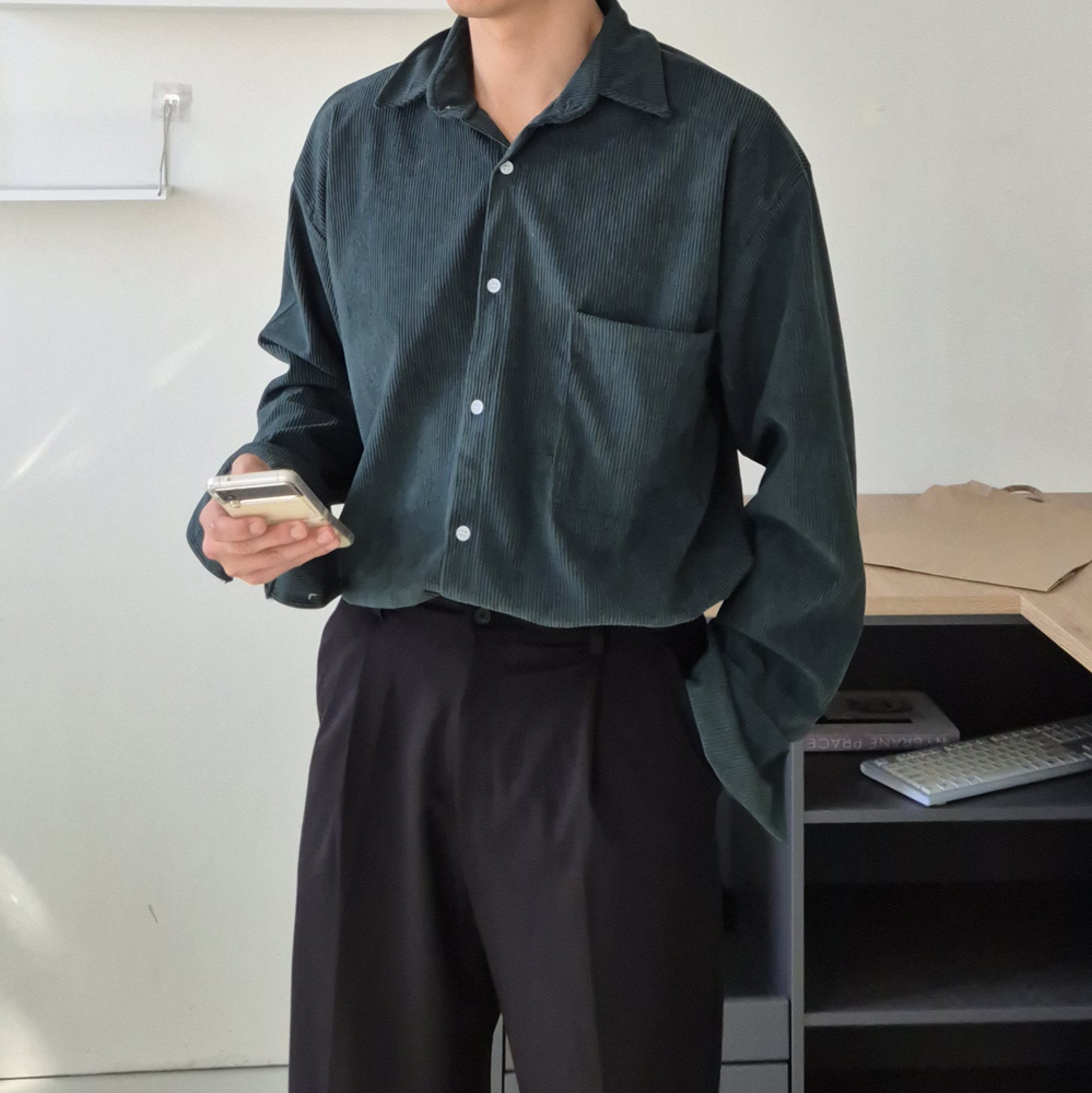 남자 코듀로이 셔츠 기모 가을 겨울 골덴 남방 남자 셔츠 - 상세 이미지 3