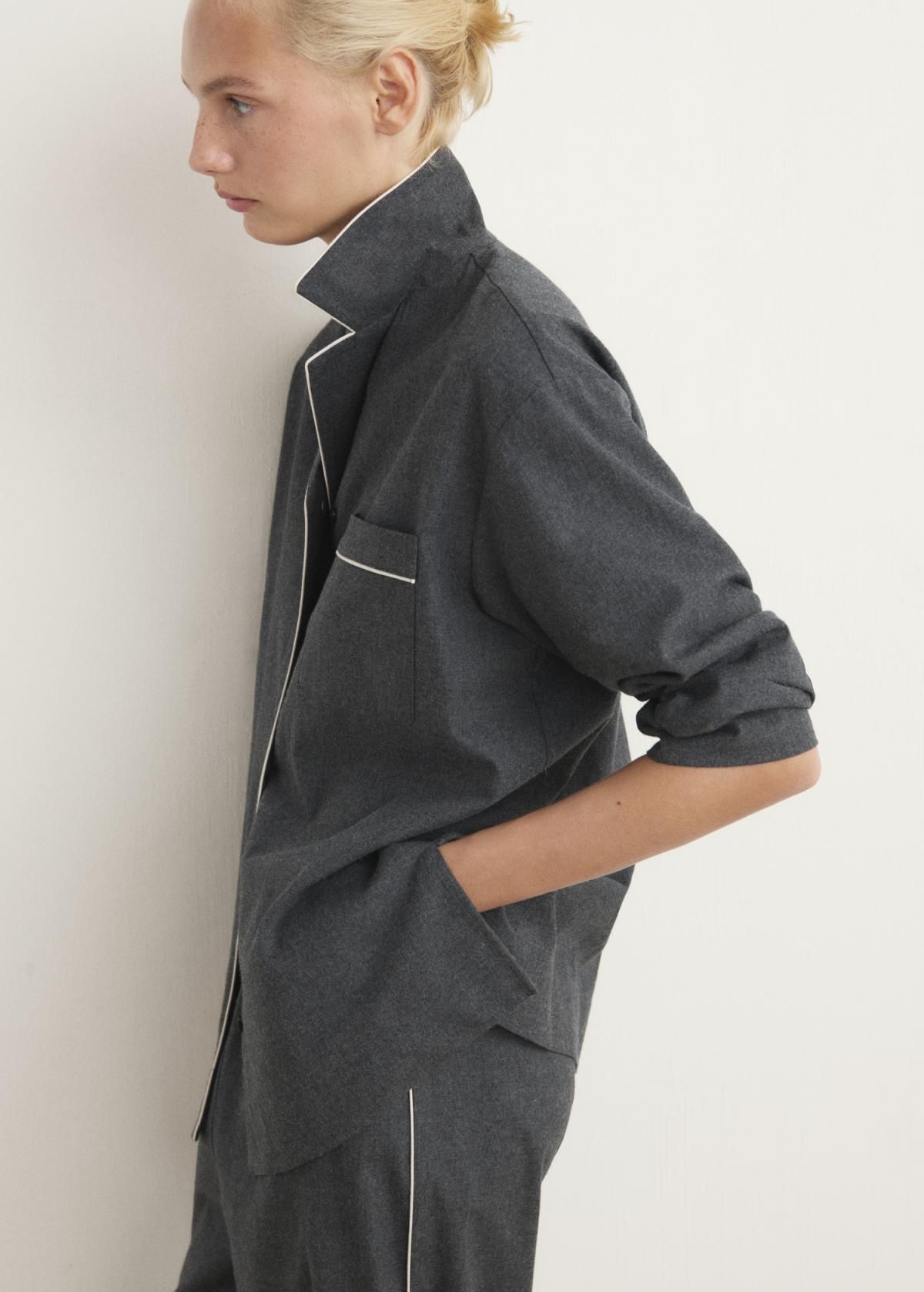 망고 테크니컬 멜란지 플란넬 코튼 파이핑 팬츠 17017130 GRIS ANTRACITA - 상세 이미지 5