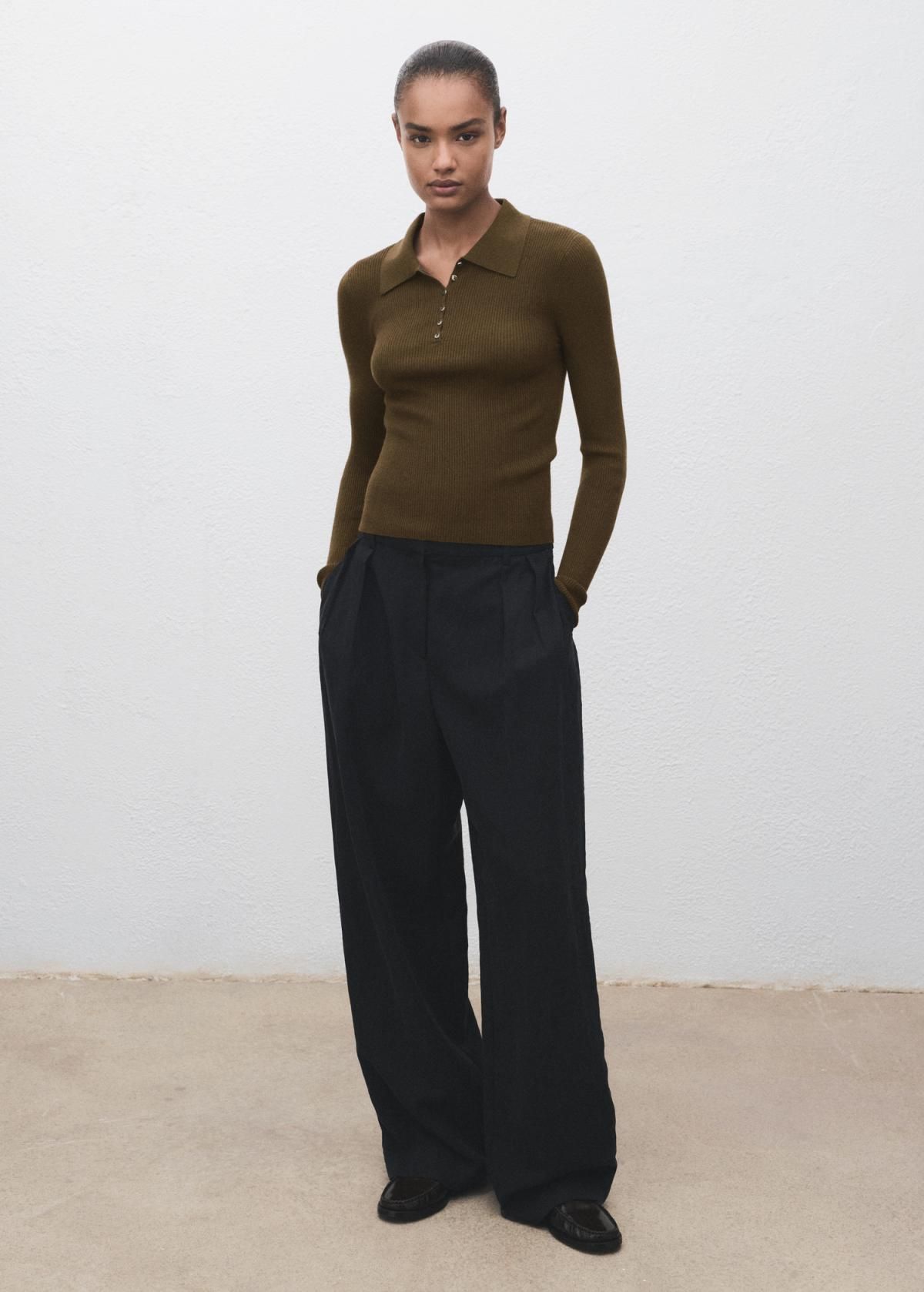 망고 슬림핏 테크니컬 카라 니트 폴로 긴팔 니트 스웨터 17005822 KHAKI - 상세 이미지 3