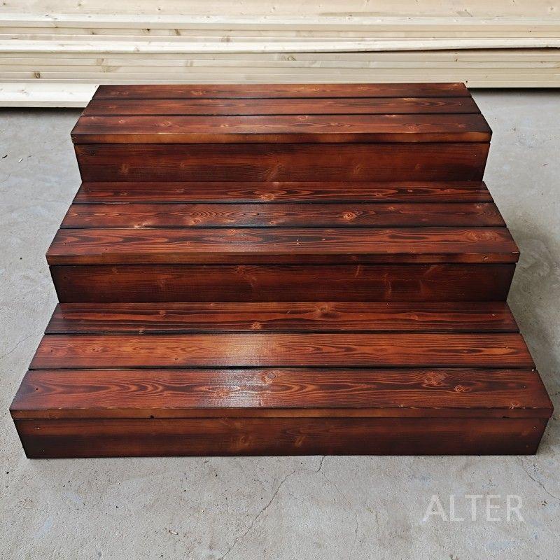 나무 계단 발판 스텝퍼 입구 데크 현관 식당 지지대 방부목 원목 3층 80x90x60cm - 상세 이미지 3