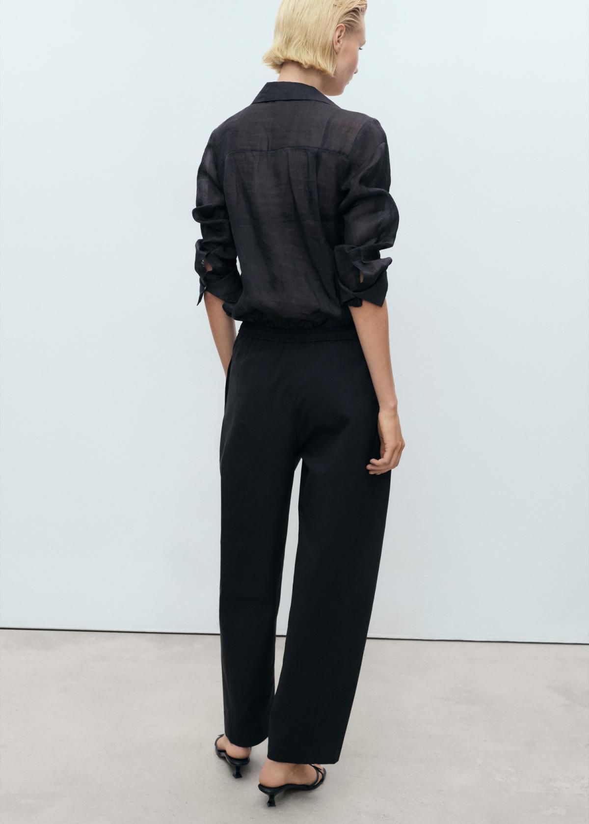 망고 엘라스틱 웨이스트 코튼 스트레이트 팬츠 17031175 NEGRO - 상세 이미지 3