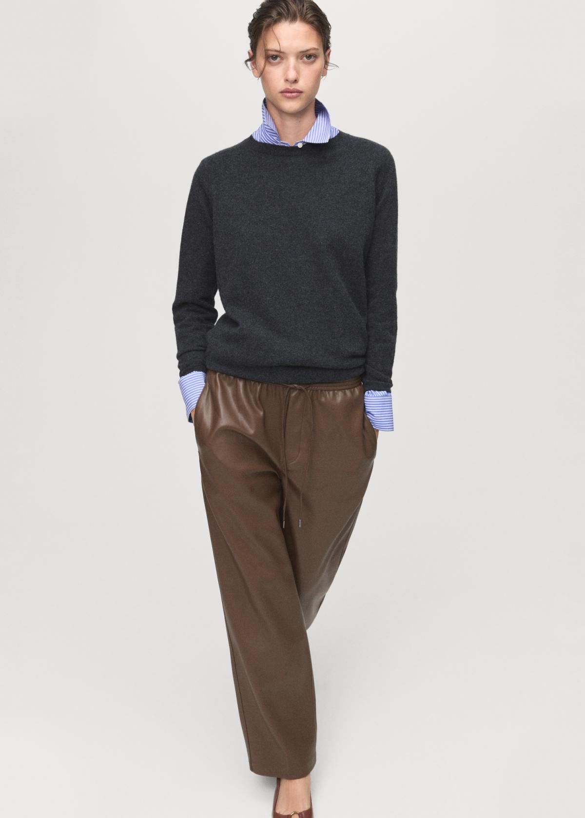 망고 페이크레더 와이드 밴딩 팬츠 17075974 TOPO - 상세 이미지 5