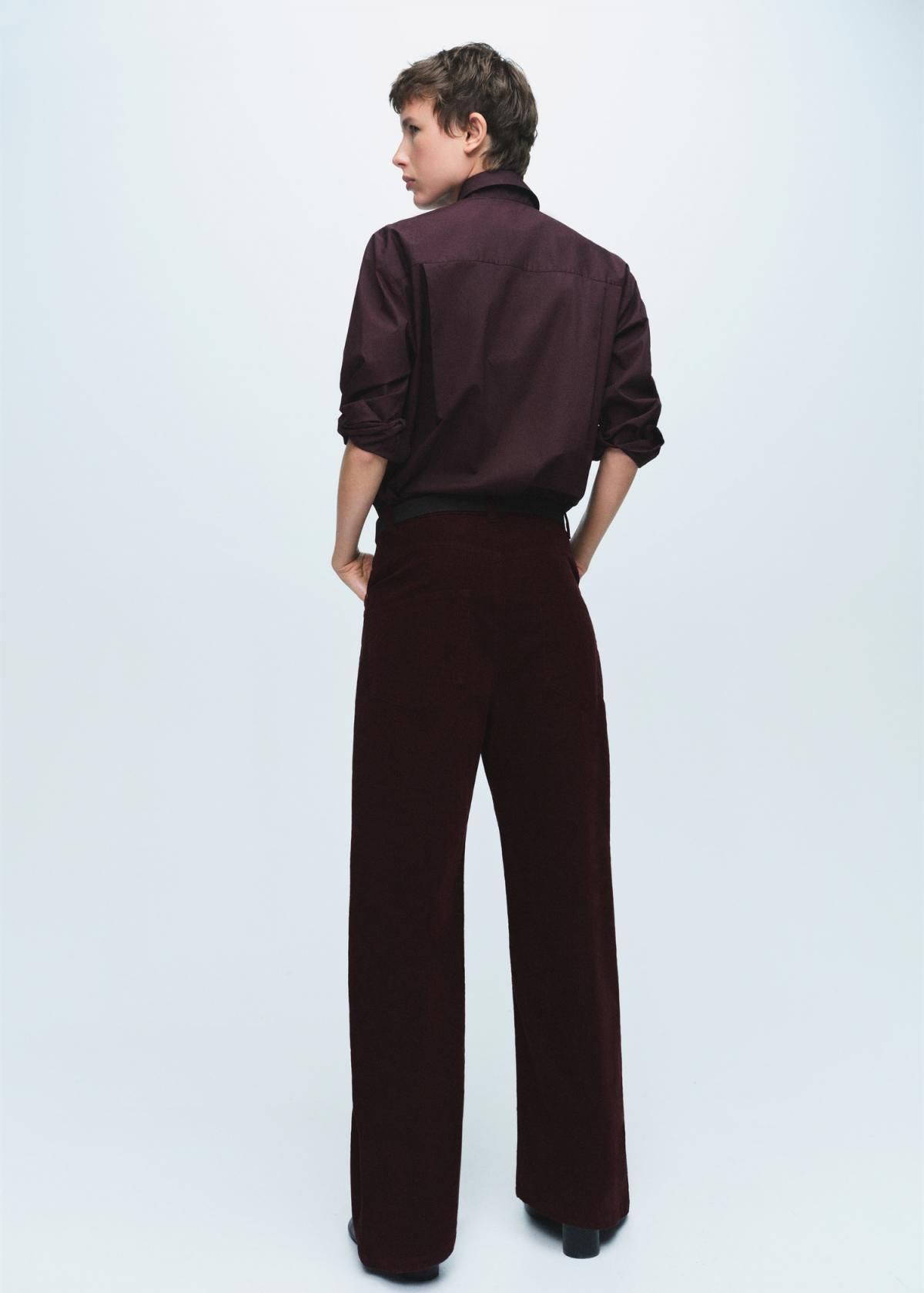 망고 코듀로이 하이웨스트 와이드 팬츠 17015820 VINO - 상세 이미지 3