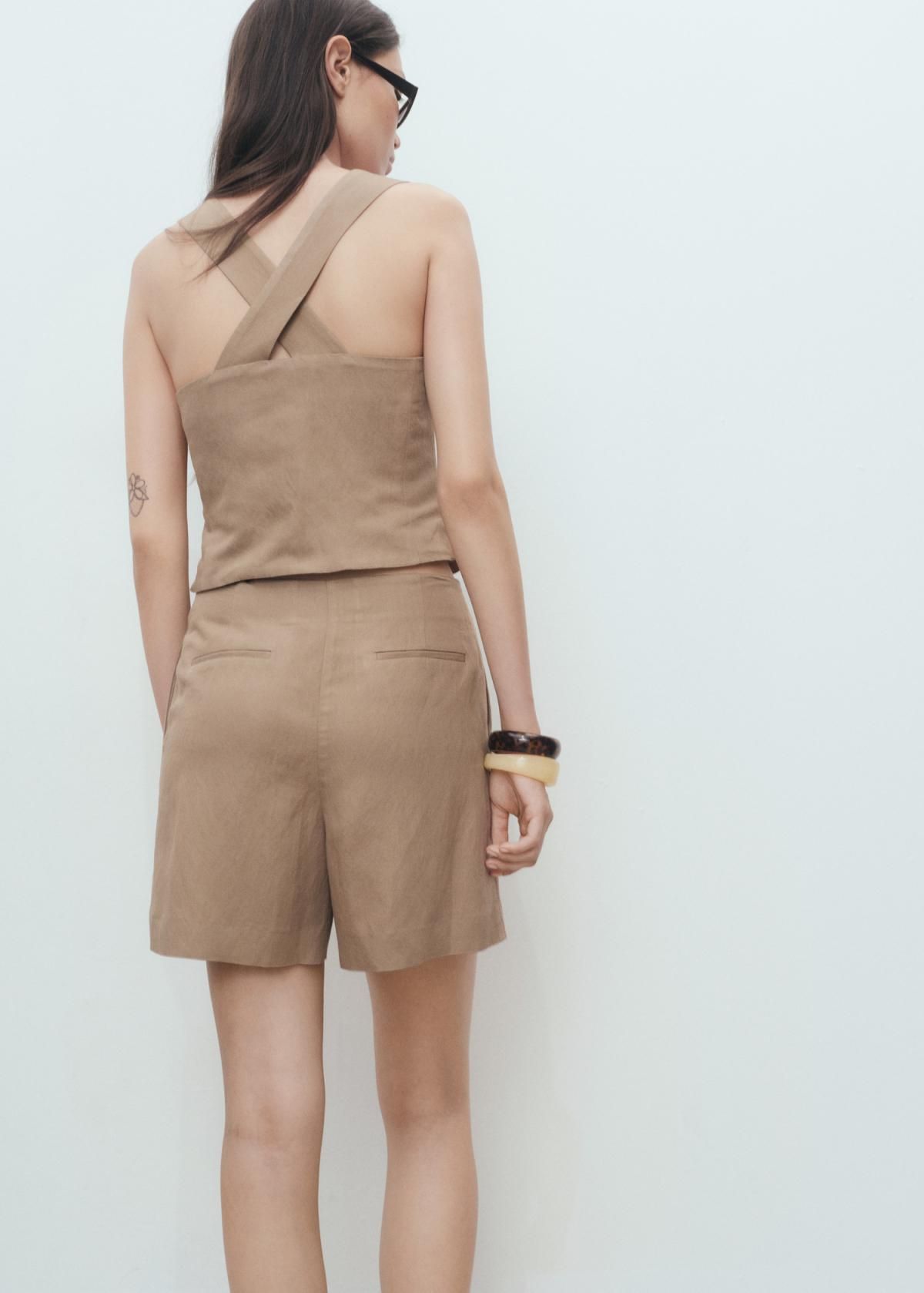 망고 테일러드 린넨 혼방 미디엄 베이지 하이엔드 반바지 17072537 MARRON - 상세 이미지 4