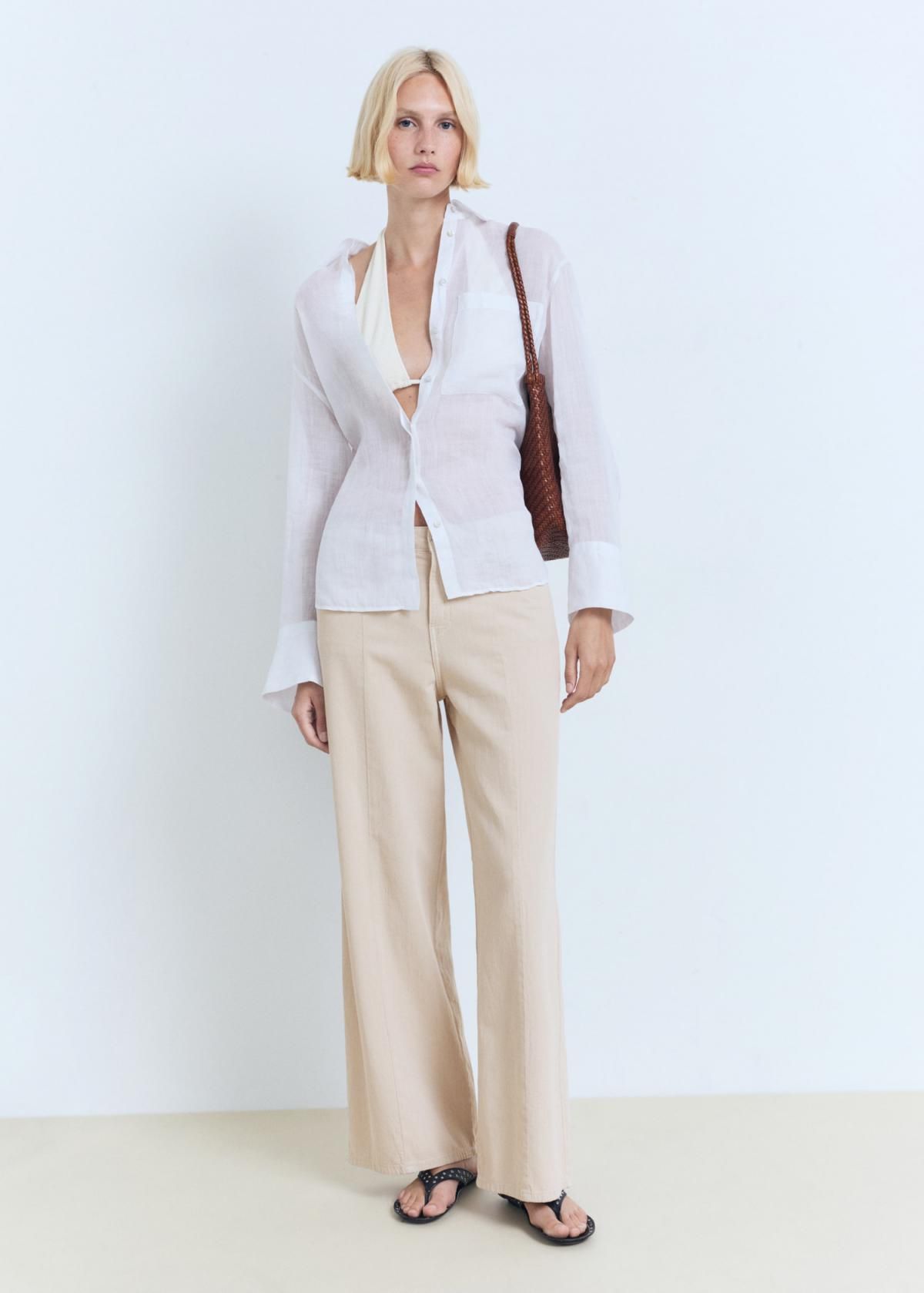 망고 데님믹스 린넨 스트레이트핏 미드웨이스트 팬츠 17041207 ARENA - 상세 이미지 2