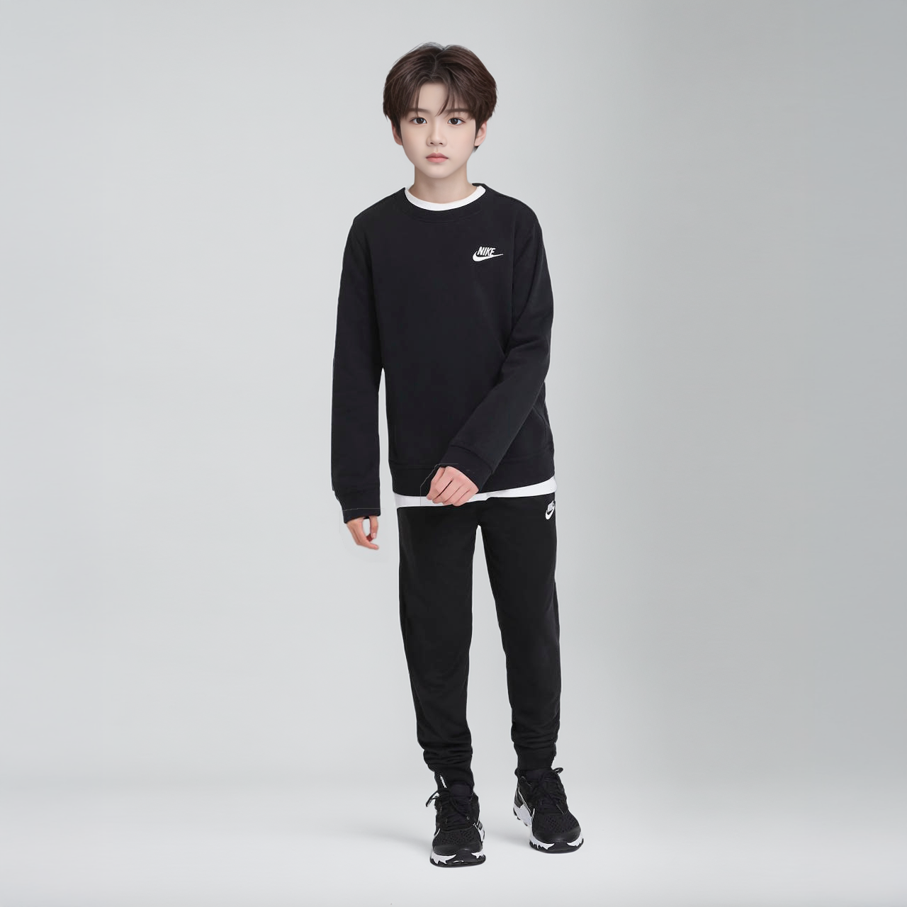 [국내매장판] 나이키 키즈 맨투맨 간절기 초등학생 주니어 긴팔 티셔츠 블랙, XL(80) - 상세 이미지 3