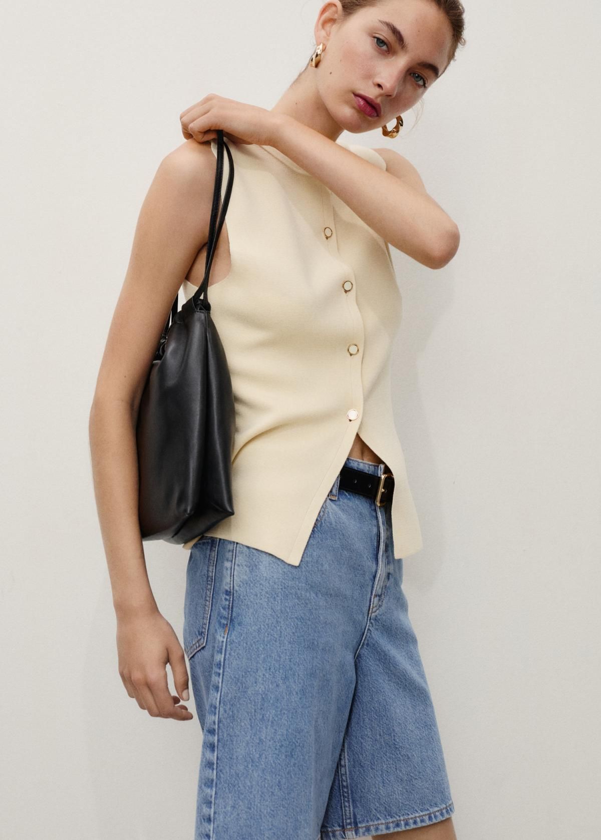 망고 하이웨이스트 데님 스트레이트핏 반바지 17071518 AZUL MEDIO - 상세 이미지 5