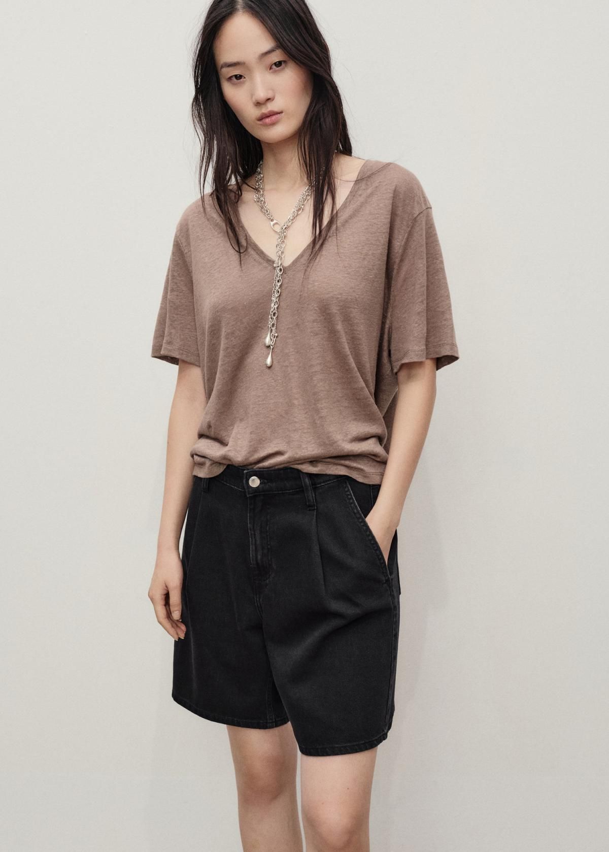 망고 블랙 스트레이트핏 플리츠 데님 버뮤다 팬츠 17091204 DENIM NEGRO - 상세 이미지 5