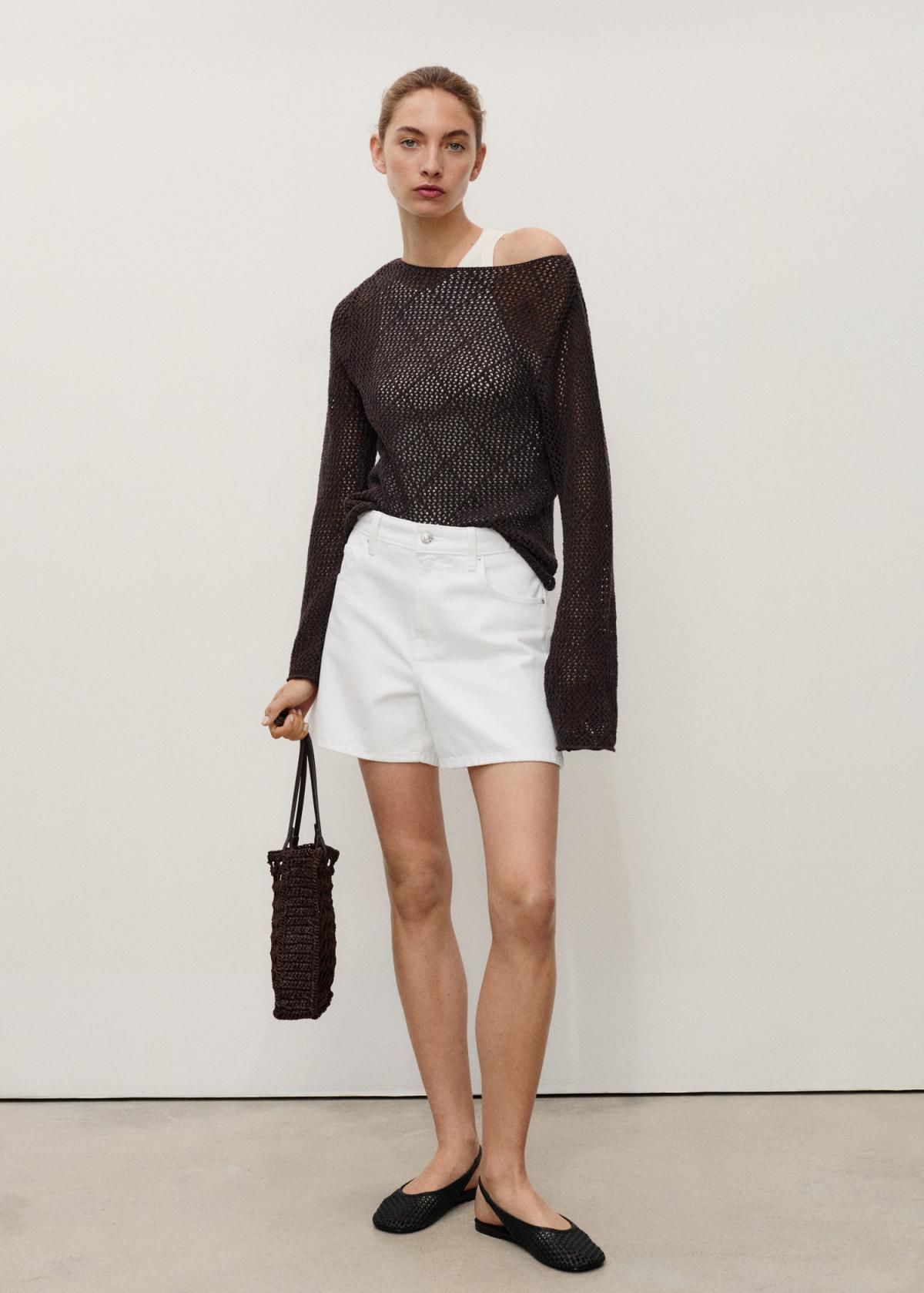 망고 화이트 하이웨이스트 데님 쇼츠 17061192 BLANCO - 상세 이미지 3