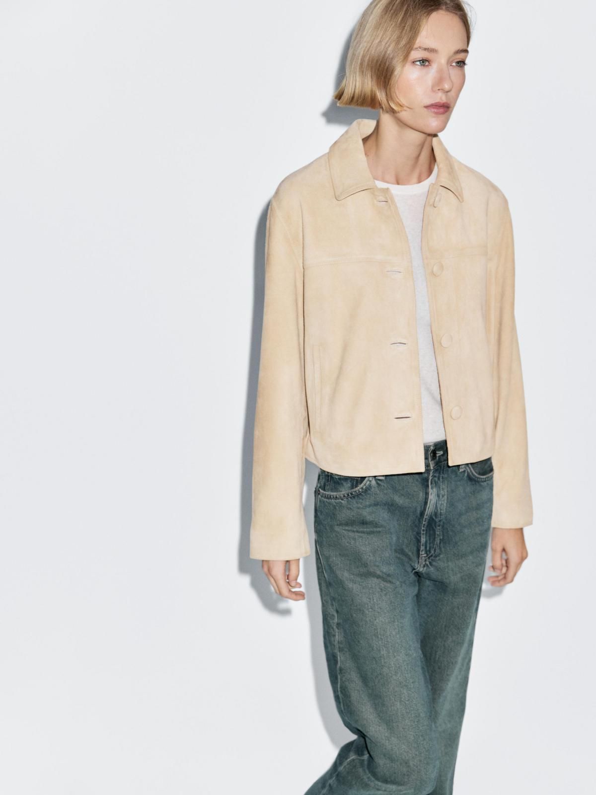마시모두띠 프리미엄 스웨이드 레더 크롭 재킷 4741/591 BEIGE - 상세 이미지 3