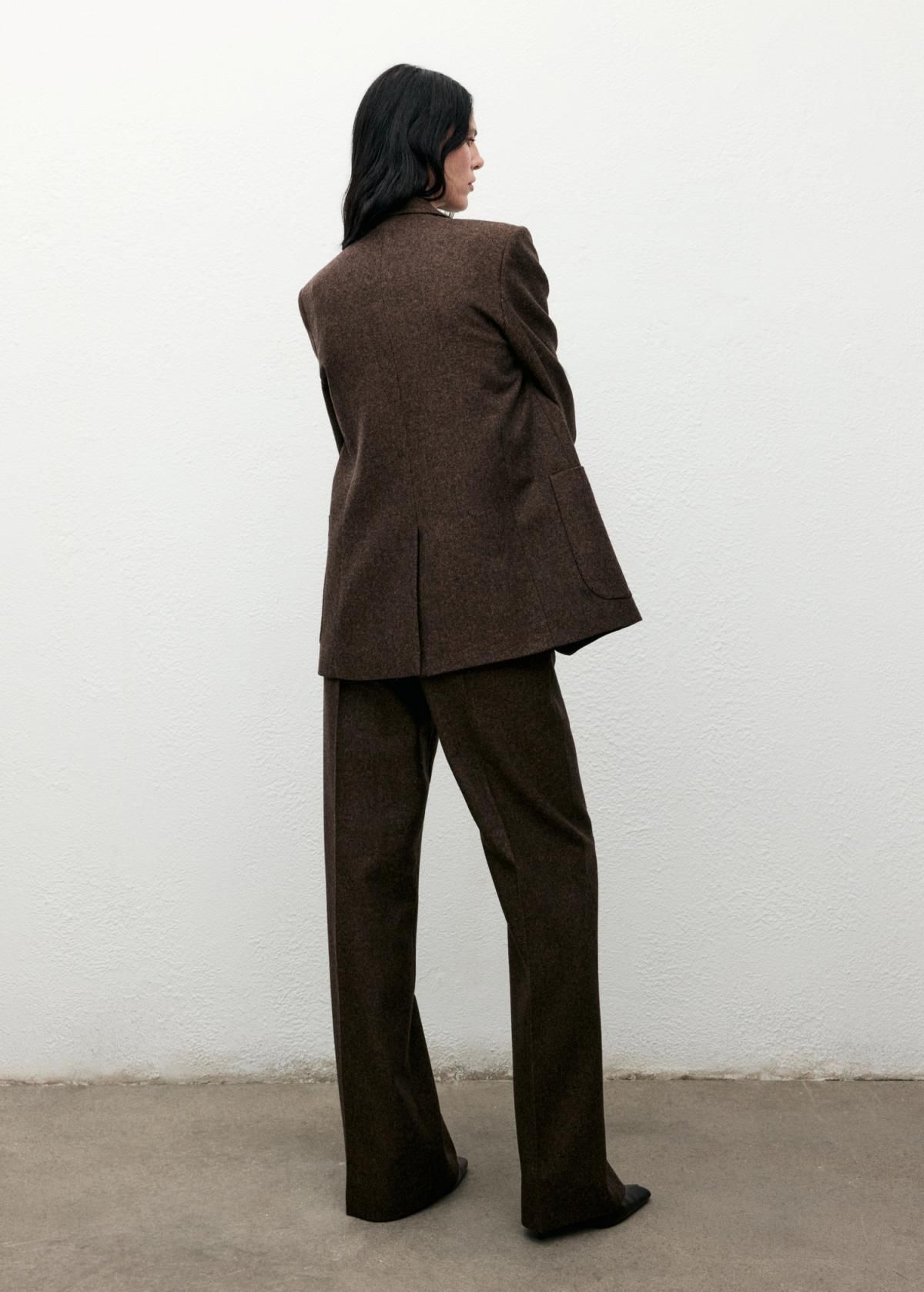 망고 울믹스 하이웨이스트 스트레이트 슬랙스 팬츠 17017914 MARRON - 상세 이미지 3