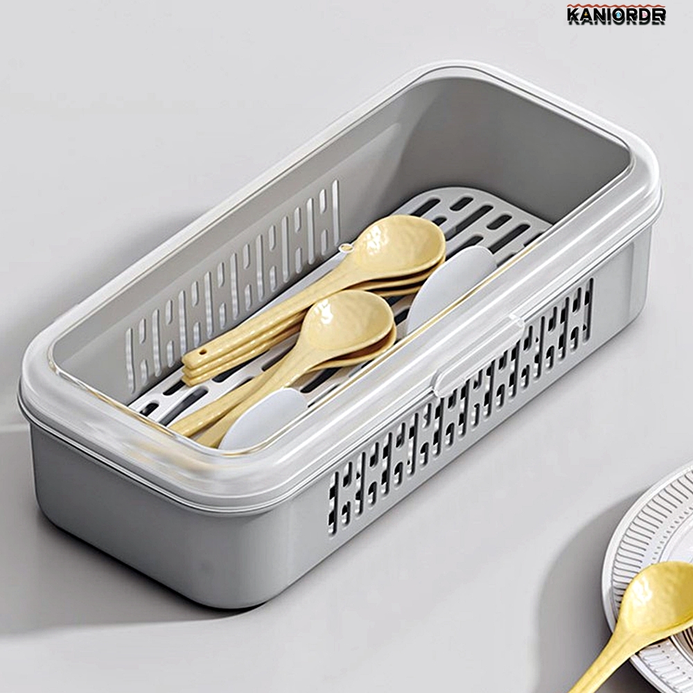 수저함 식당수저통 직사각 숟가락 통 물받이분리 투명뚜껑 보관함 3컬러 - 상품 이미지