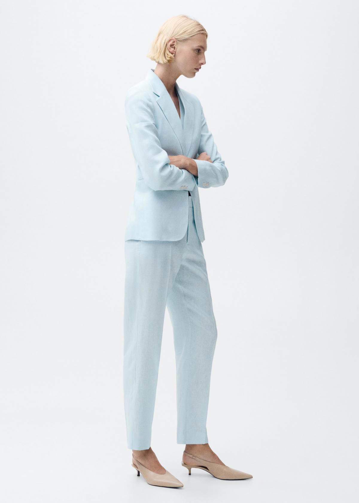 망고 프리미엄 린넨 하이웨이스트 테일러드 슬랙스 팬츠 87087162 AZUL CELESTE - 상세 이미지 2