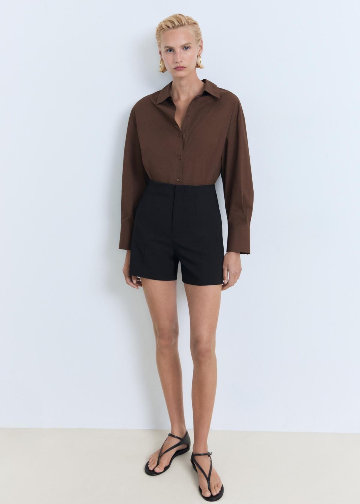 망고 하이웨이스트 오피스 테일러드 쇼츠 17081155 NEGRO - 상세 이미지 3