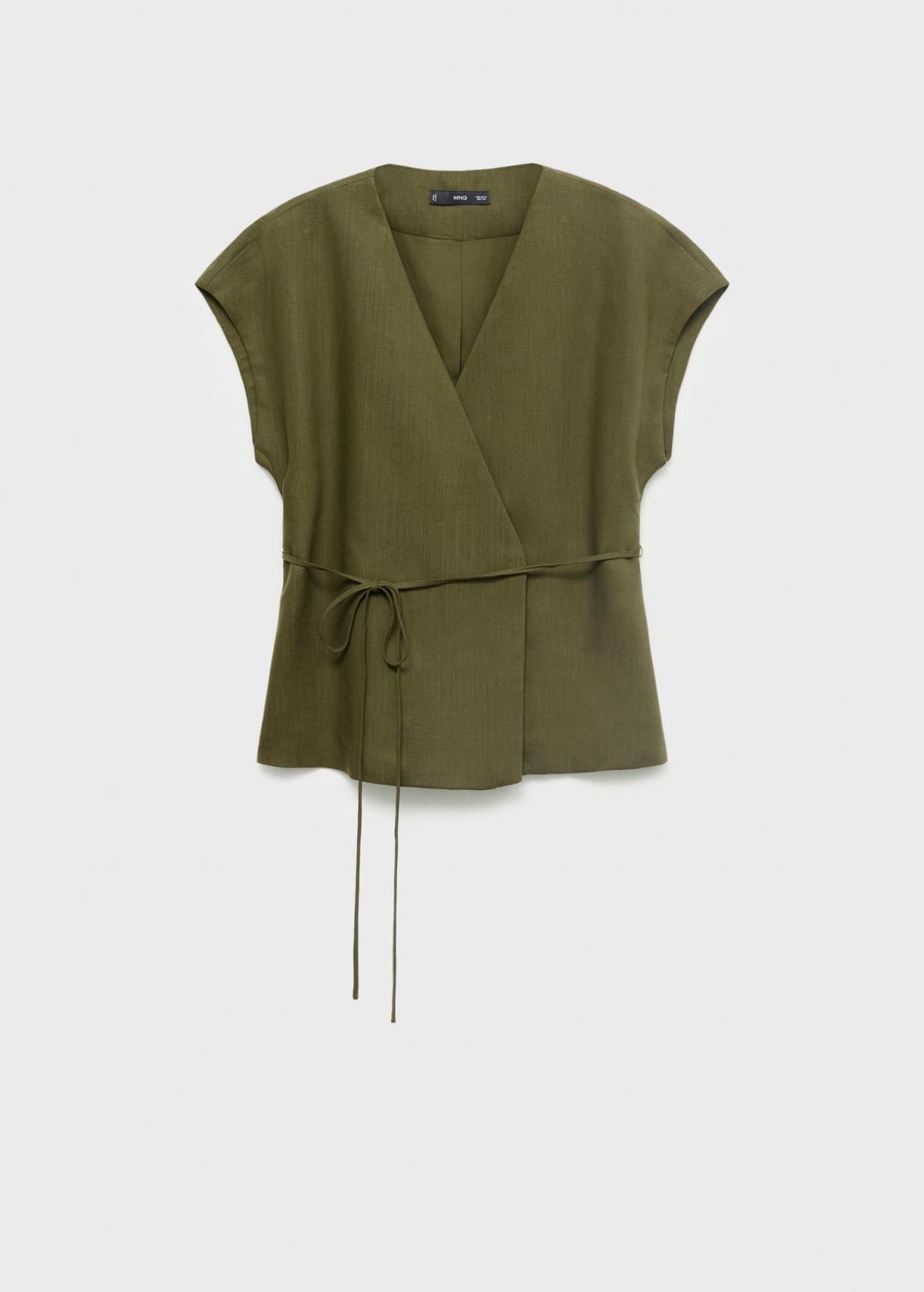 망고 린넨라이오셀 크로스 랩 브이넥 반팔 블라우스 87078640 KHAKI - 상품 이미지