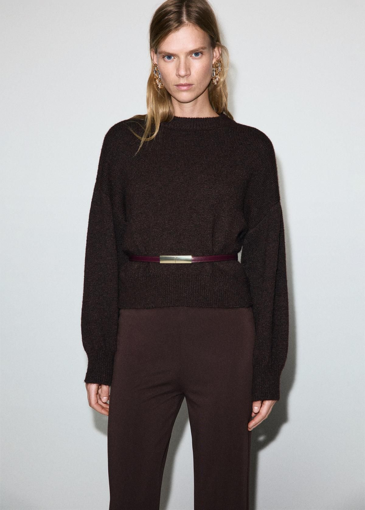 망고 엘라스틱 웨이스트 스트레이트 롱 슬랙스 팬츠 17059109 MARRON - 상세 이미지 4