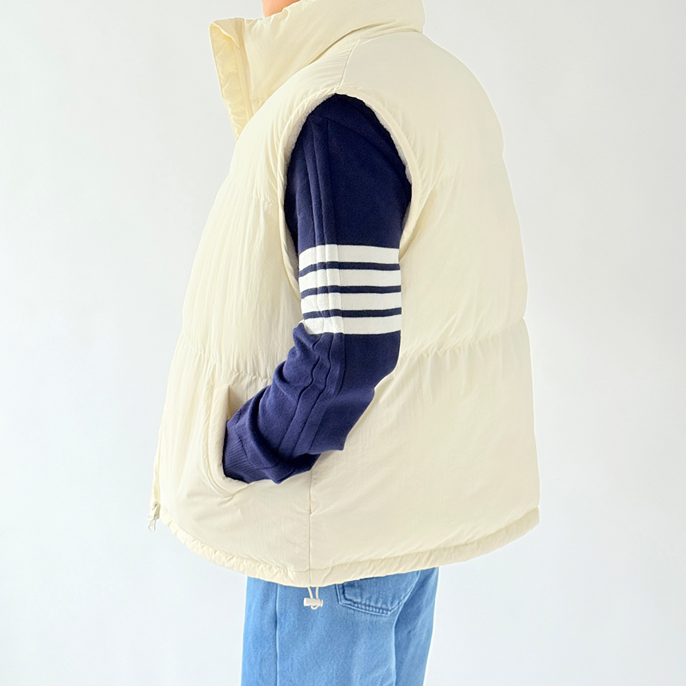 남성 겨울 웰론패딩조끼 경량 방한 오버핏 양털조끼 3color 아이보리, FREE(One size) 이미지 7