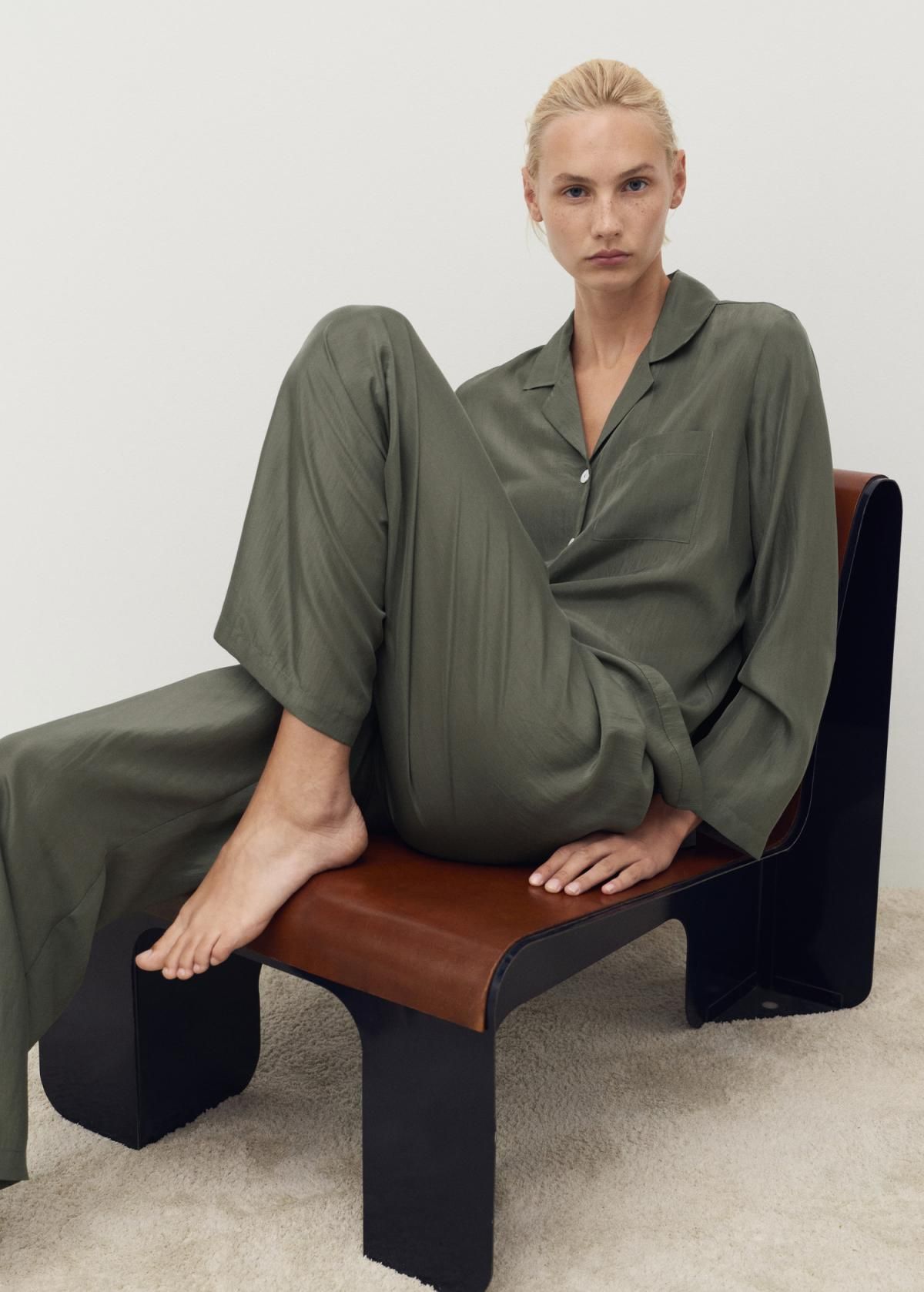 망고 프리미엄 실크 와이드 팬츠 17074126 VERDE BOSQUE - 상세 이미지 5