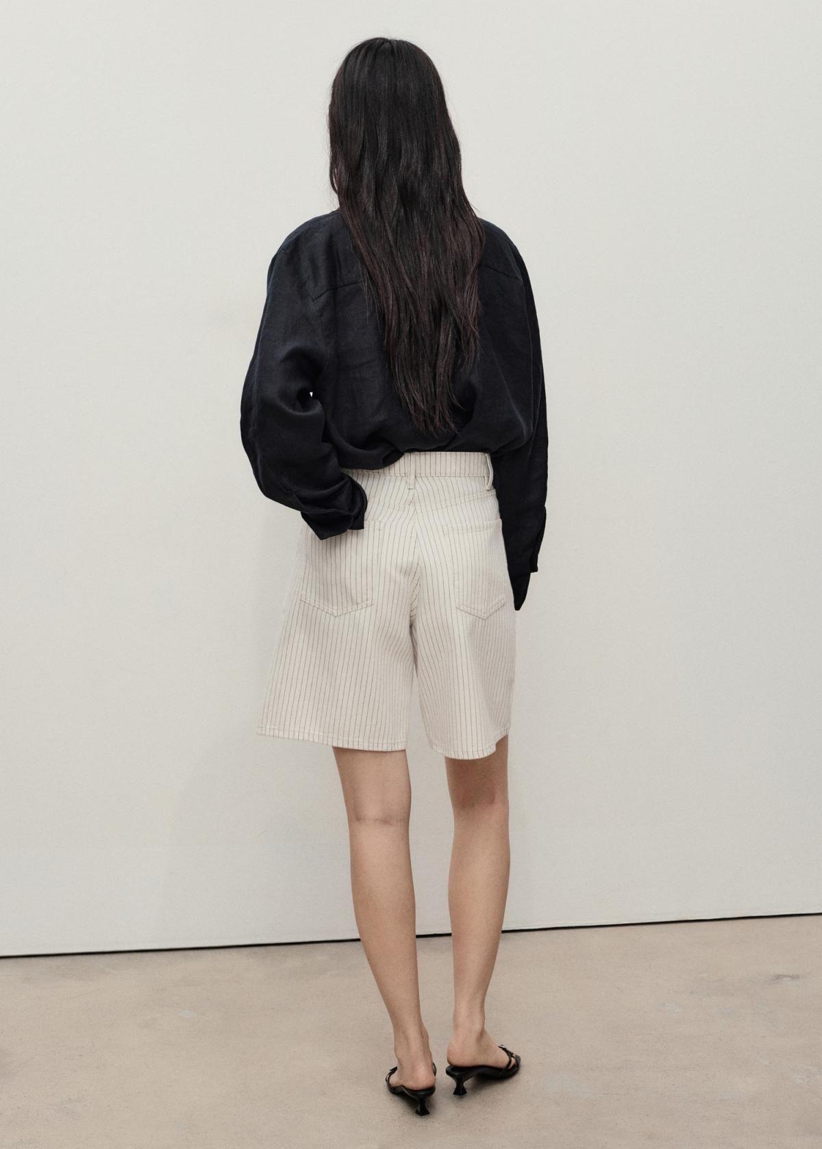 망고 스트라이프 하이웨이스트 데님 버뮤다 팬츠 17081177 BLANCO ROTO - 상세 이미지 4