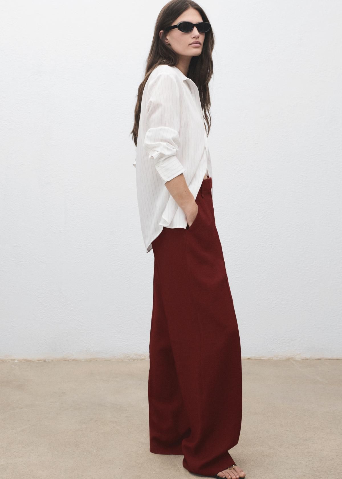 망고 버건디 하이웨이스트 테일러드 와이드 슬랙스 팬츠 17054143 ROJO MEDIO - 상세 이미지 5