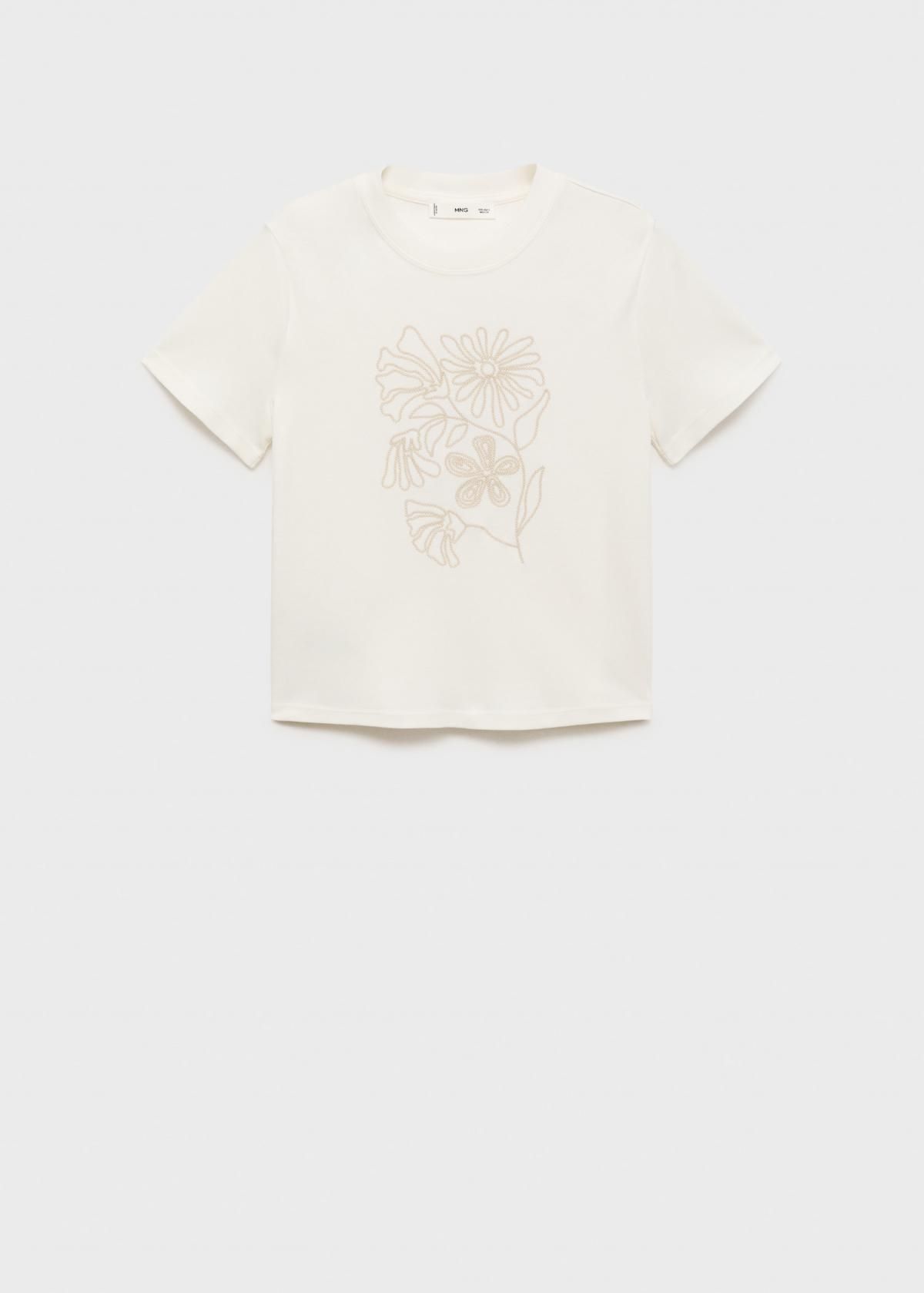 망고 플로럴 자수 코튼 반팔 티셔츠 17042908 BLANCO ROTO - 상품 이미지