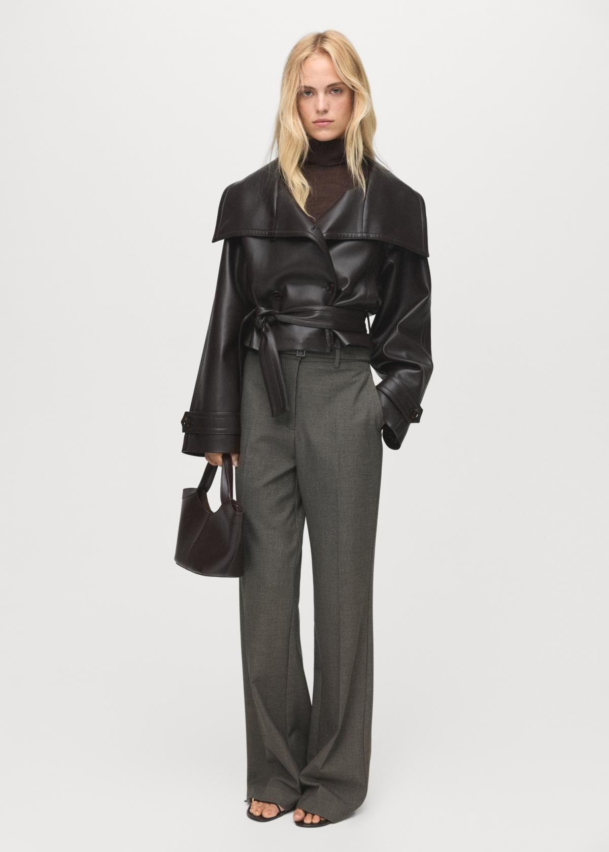 망고 테일러드 벨트 와이드 슬랙스 팬츠 17097788 MARRON - 상세 이미지 2