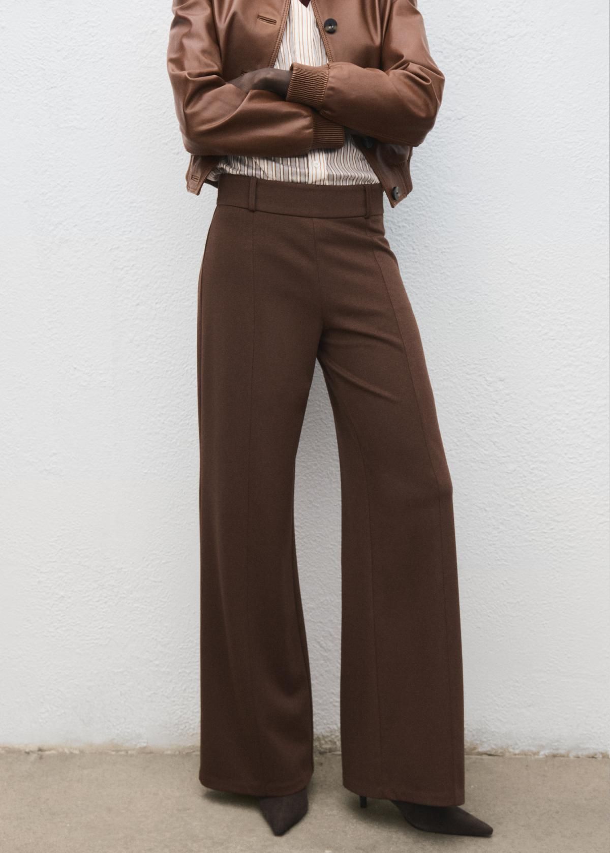 망고 트렌디 브라운 하이웨이스트 와이드 팬츠 17095818 MARRON MEDIO - 상품 이미지